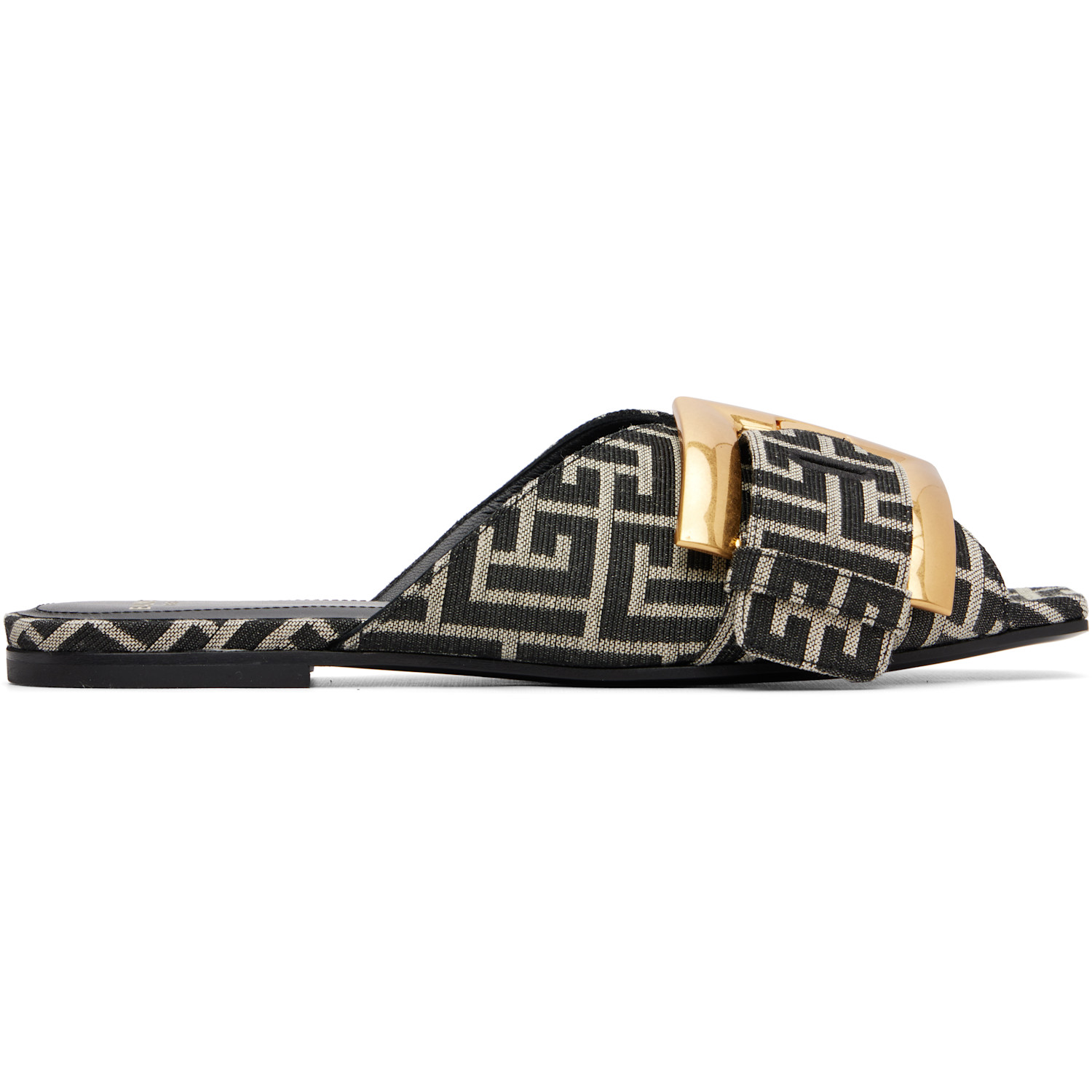 BALMAIN Black Flat Monogram Jacquard Anthem Sandals