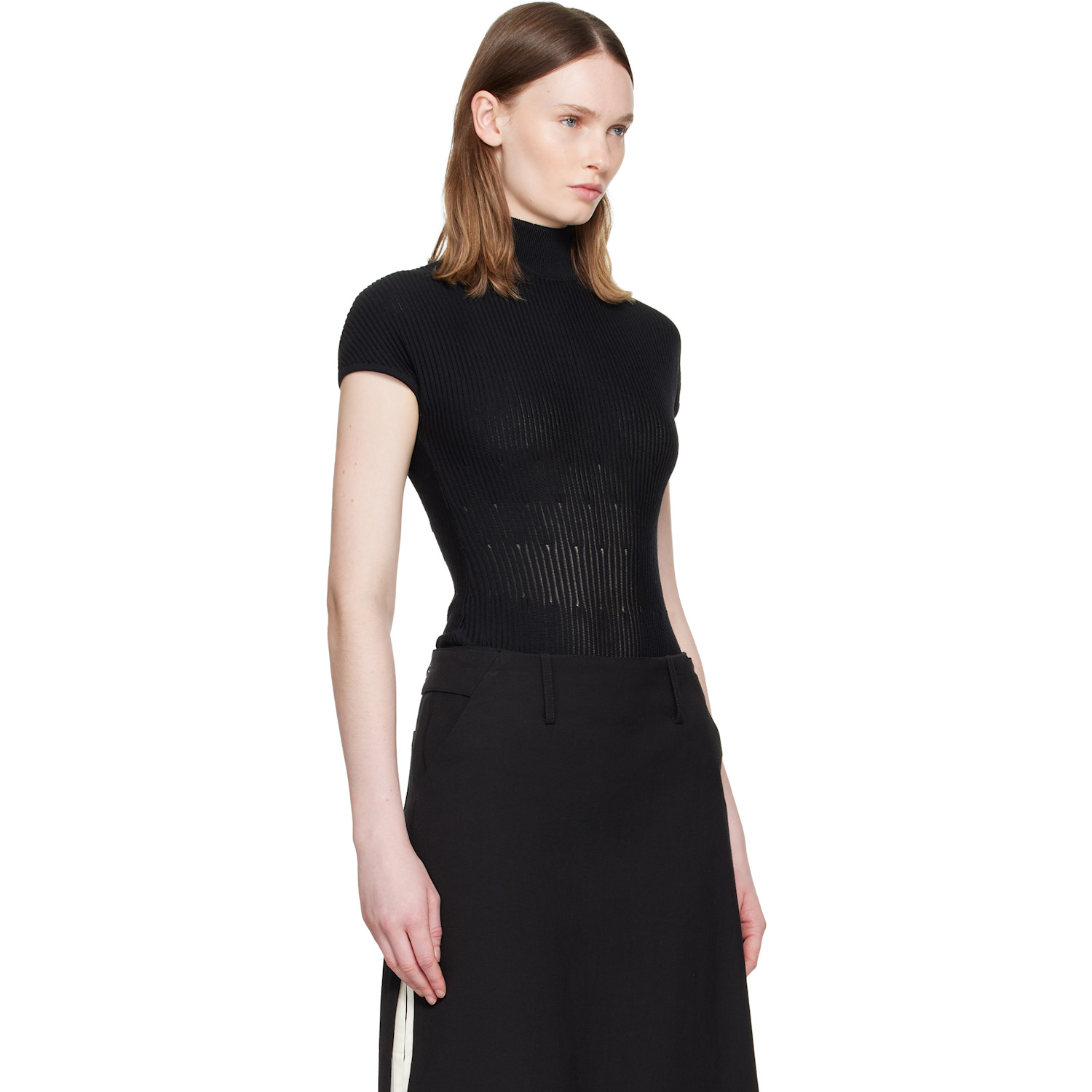  Balmain Black High Collar Knit Bodysuit 