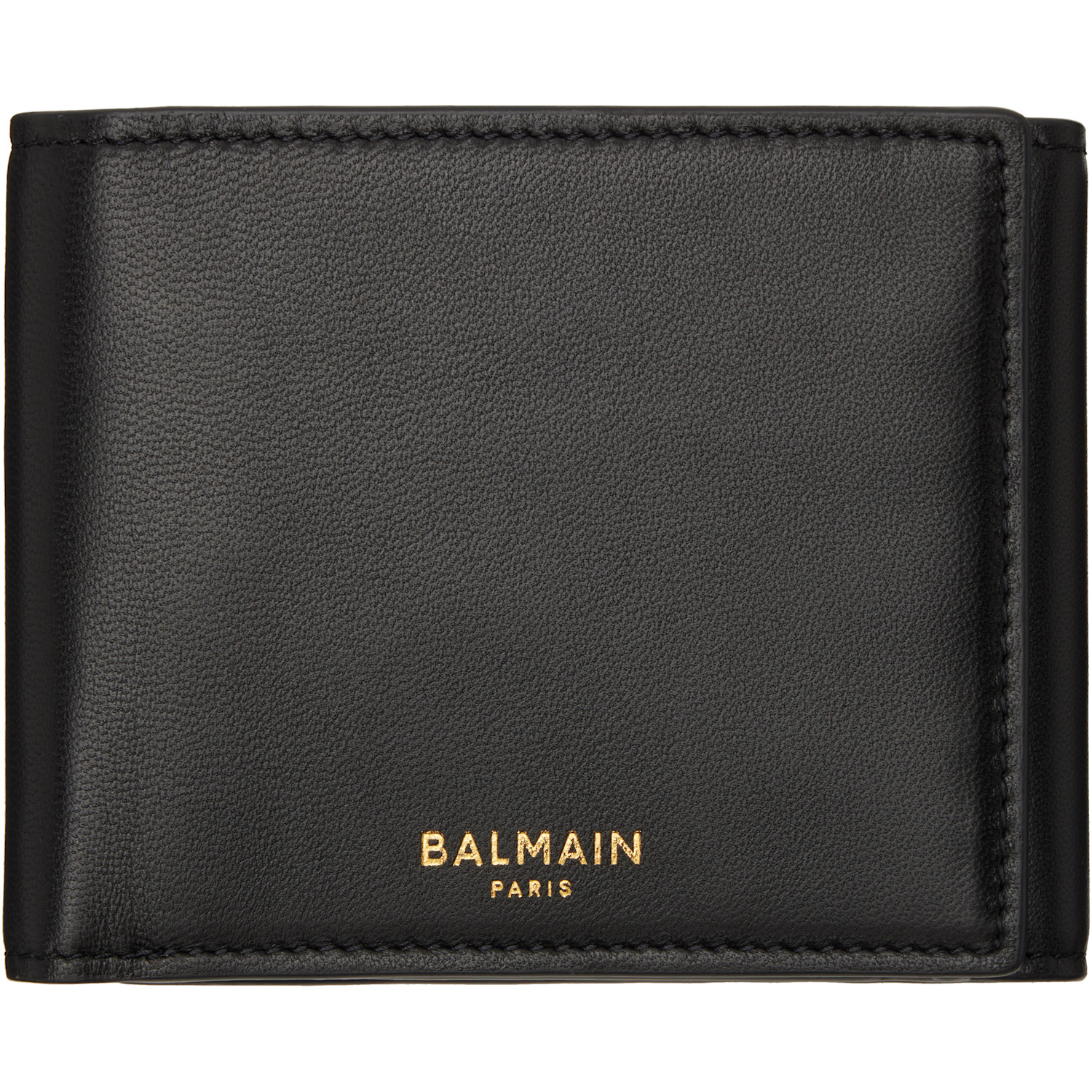 BALMAIN Black Smooth Leather Trifold Wallet