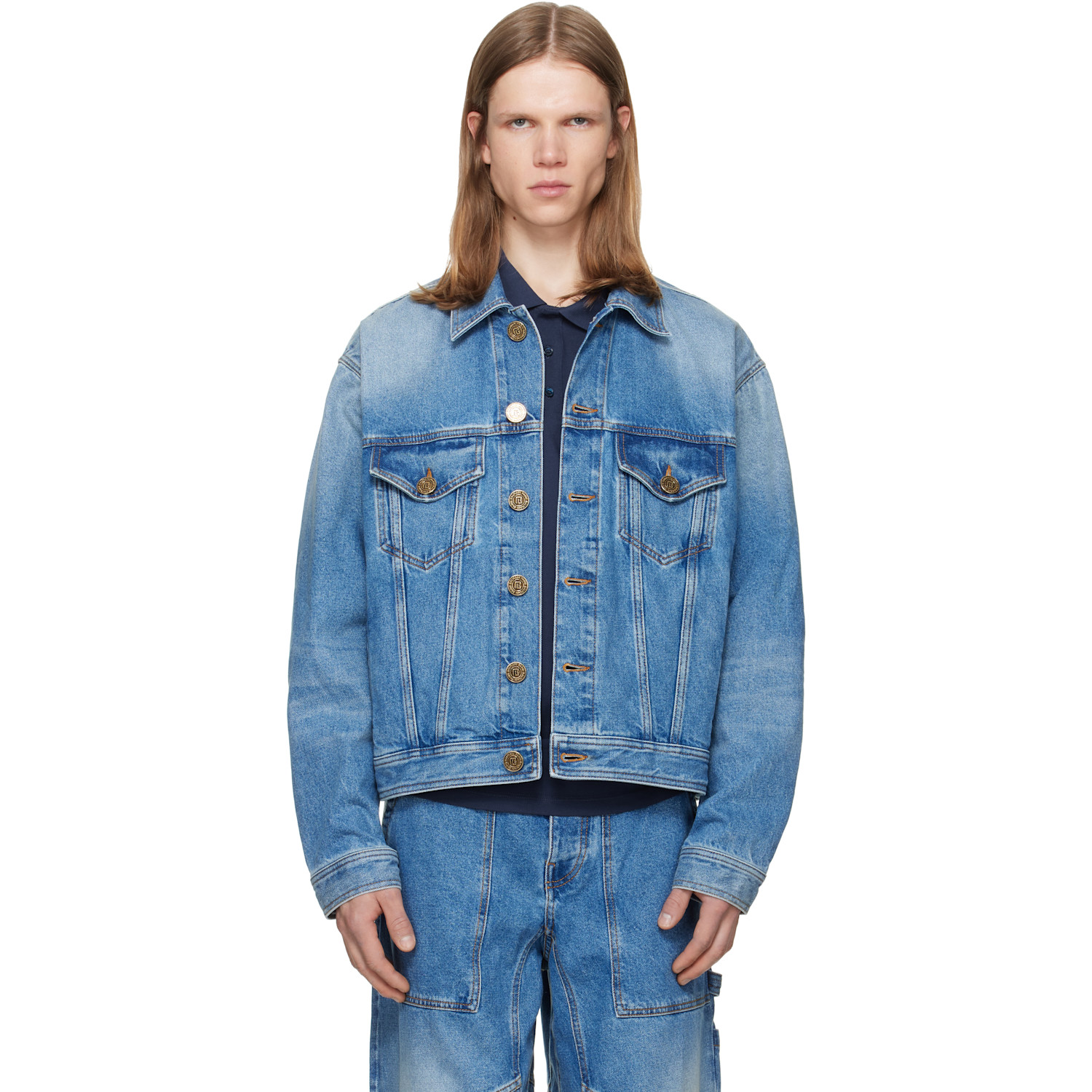 BALMAIN Blue Faded Denim Jacket