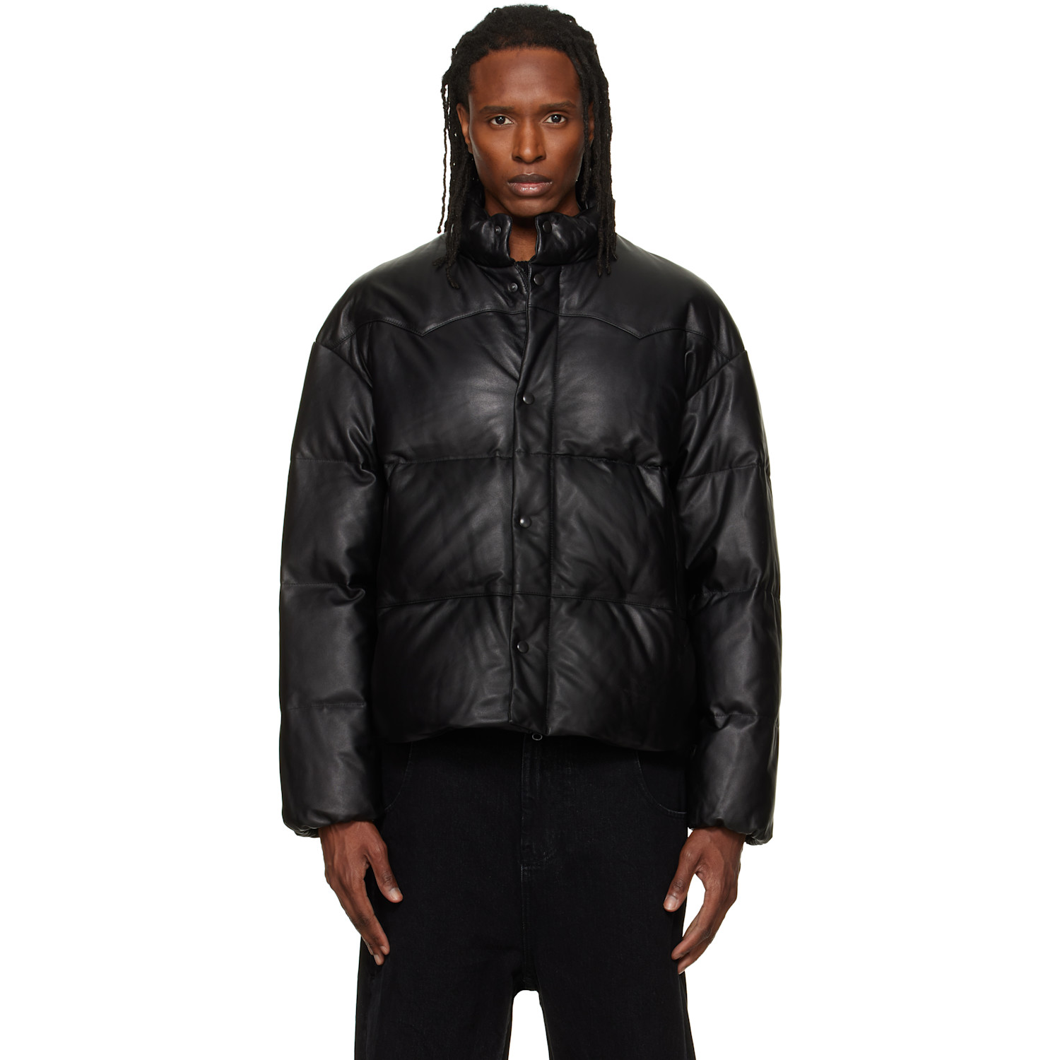 TONYWACK Black Lamb Leather Down Puffer Jacket