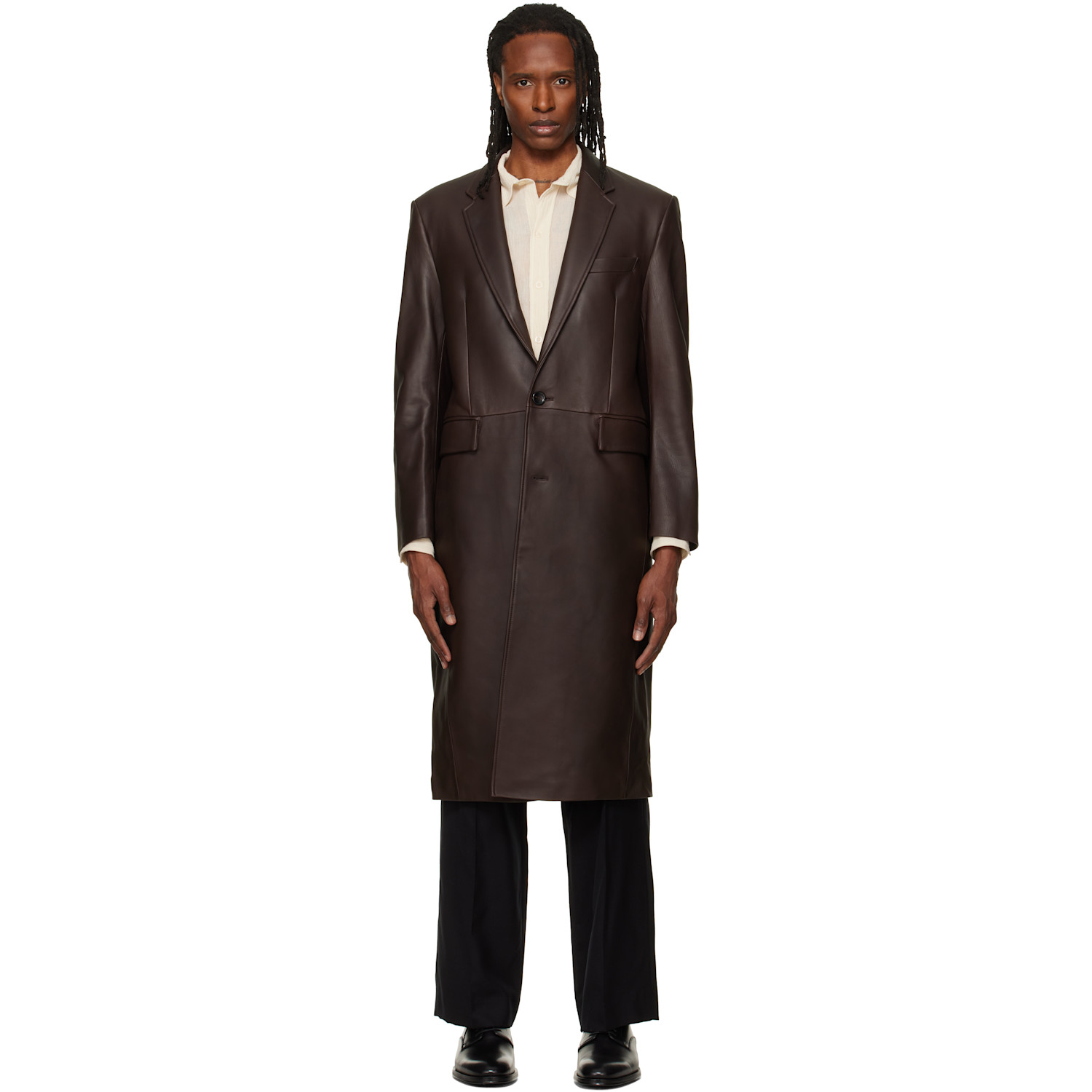 TONYWACK Brown Lambskin Leather Single Coat