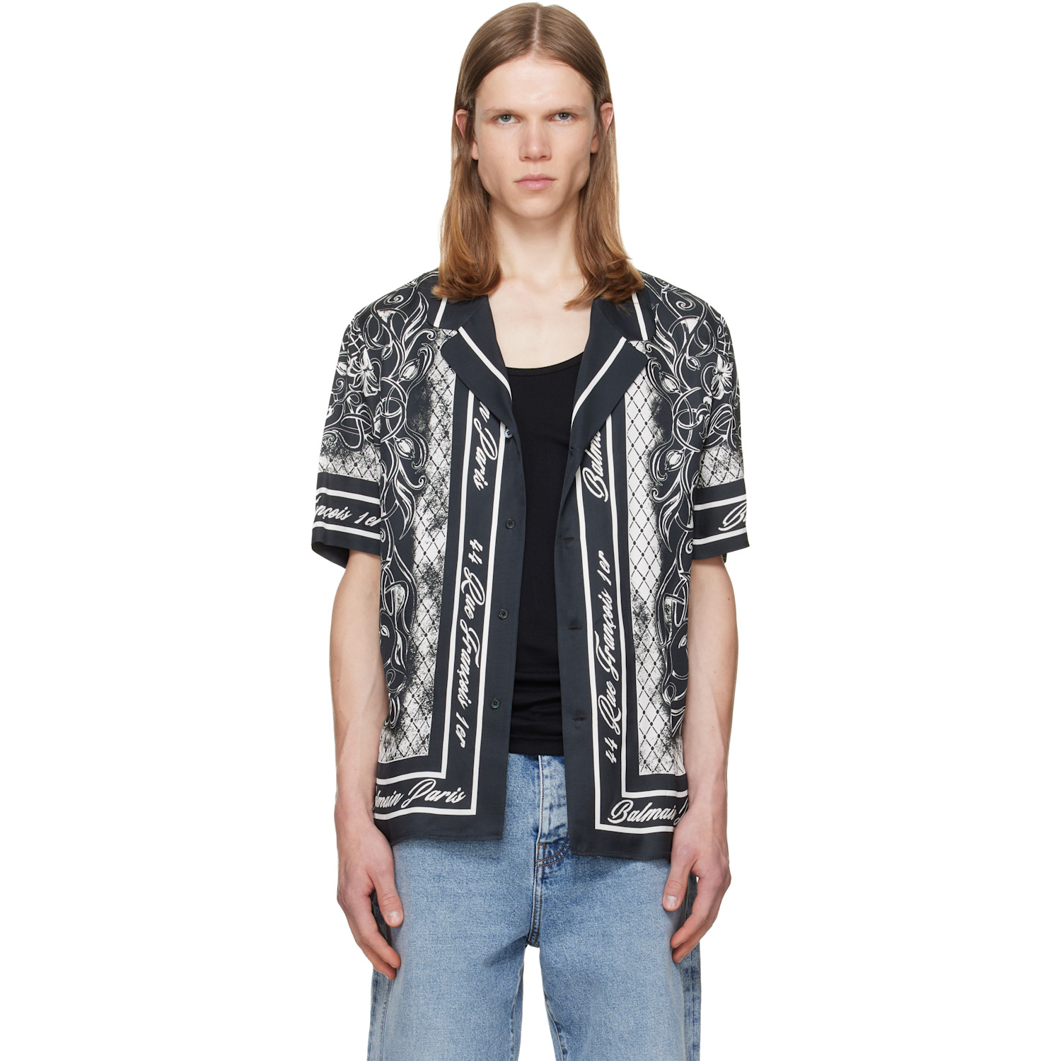 BALMAIN Gray Printed Foulard Pyjama Shirt