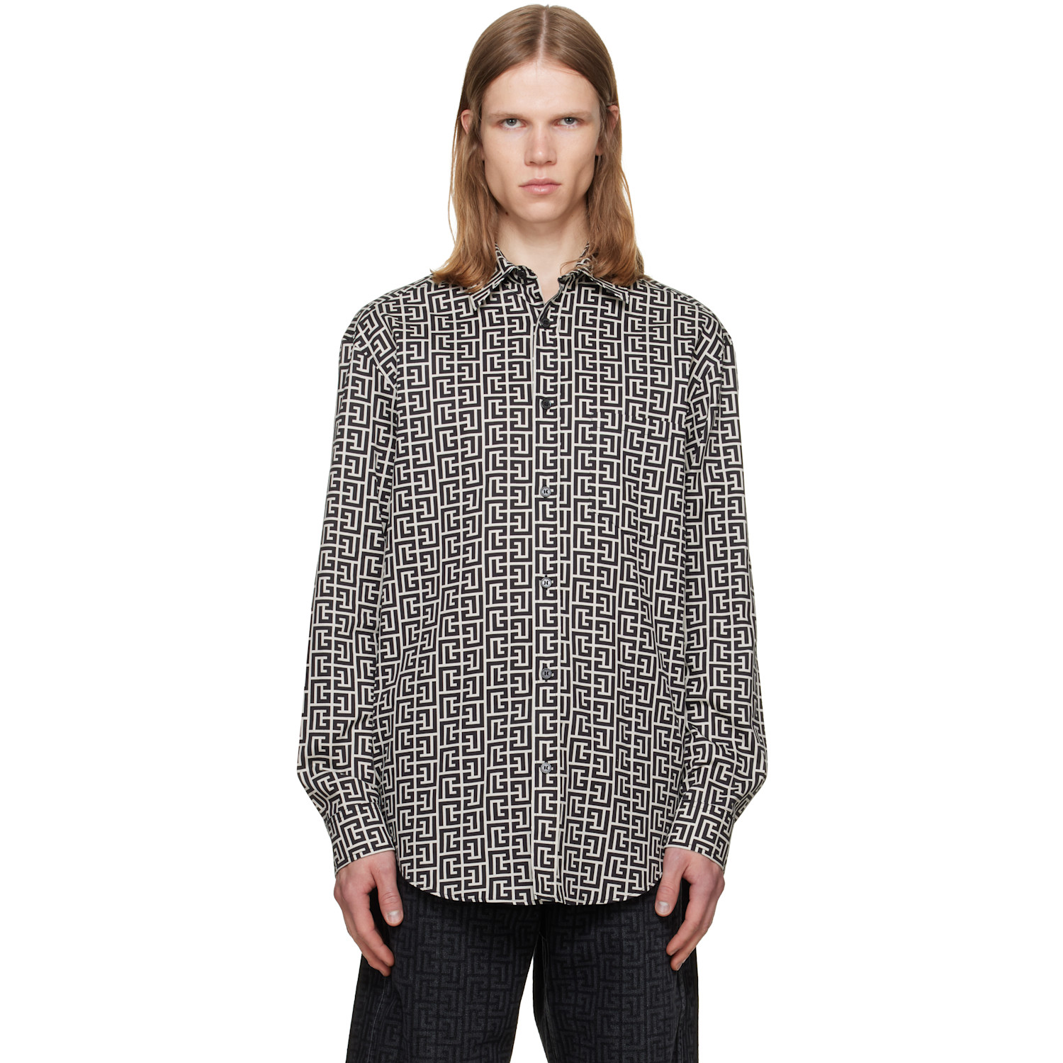 BALMAIN Black & White Monogram Loose Shirt