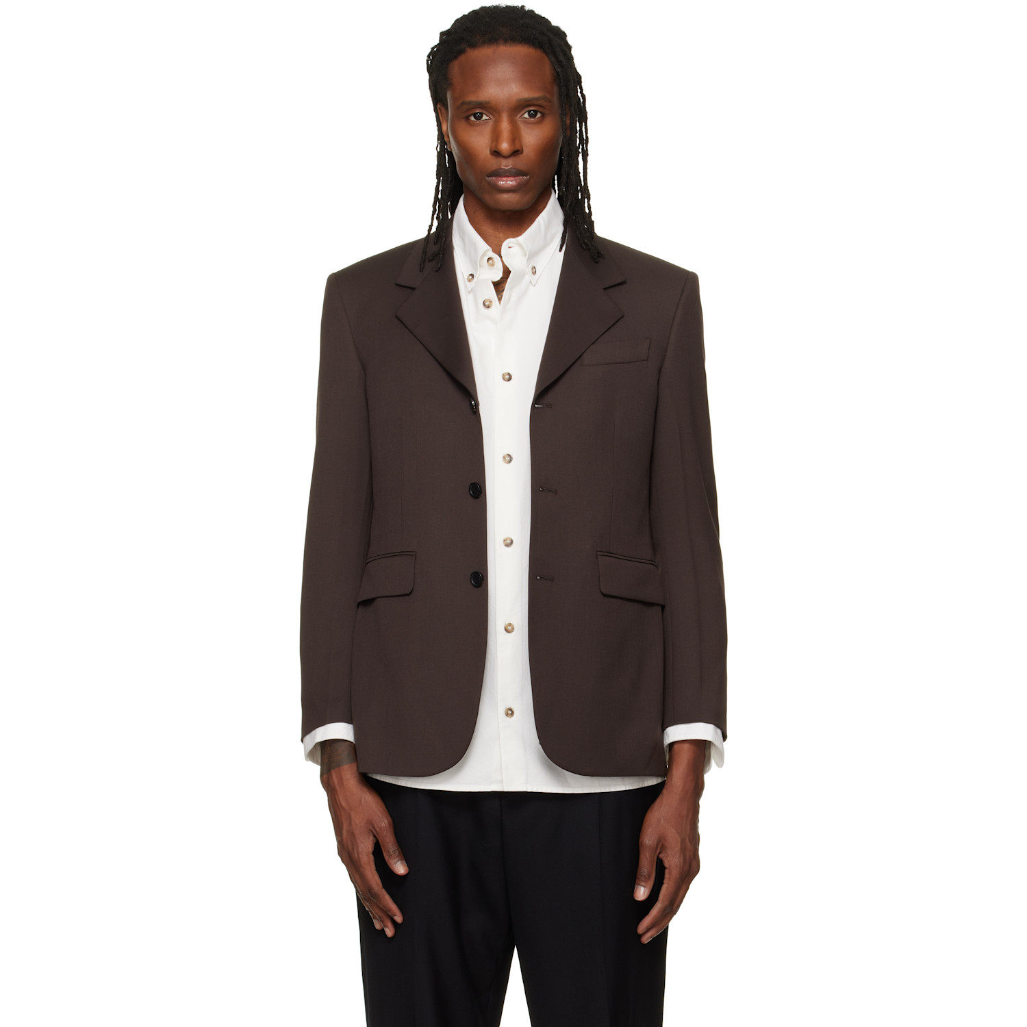 TONYWACK Brown Wool-Blend Tailored Blazer