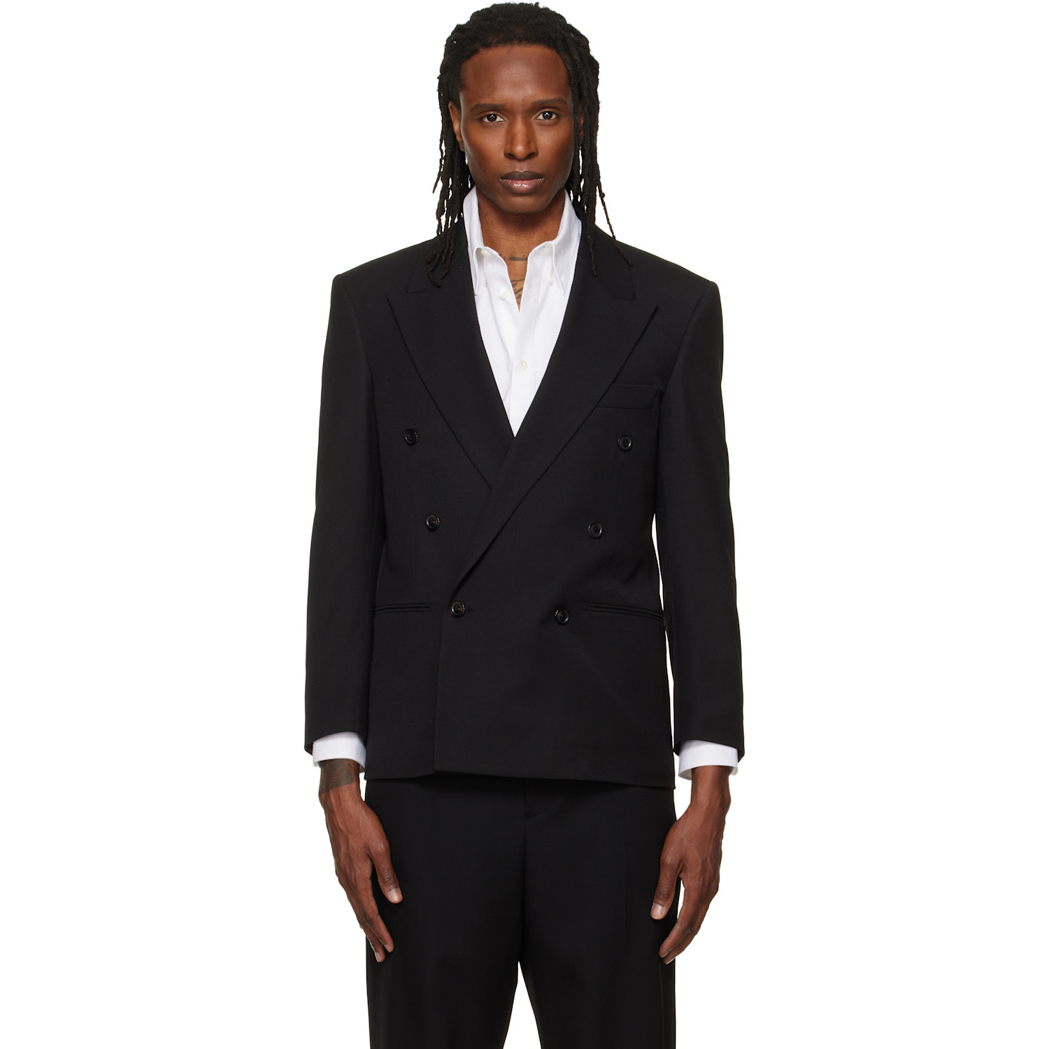TONYWACK Black Wool Twill Double-Breasted Blazer