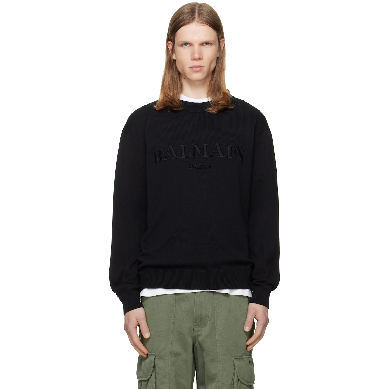 BALMAIN Black Vintage Embroidered Cotton Sweater