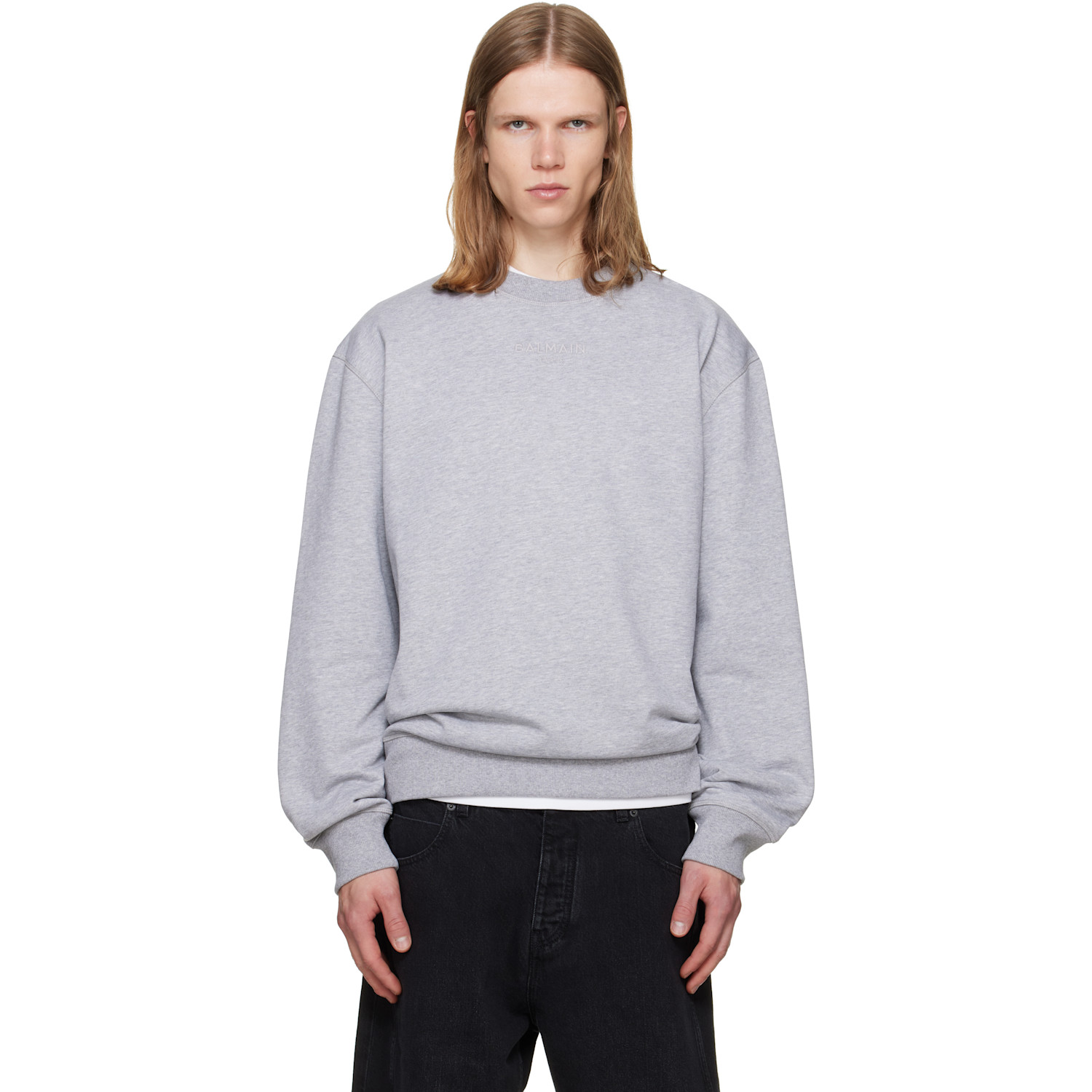 BALMAIN Gray Embroidered 'Balmain Paris' Sweatshirt
