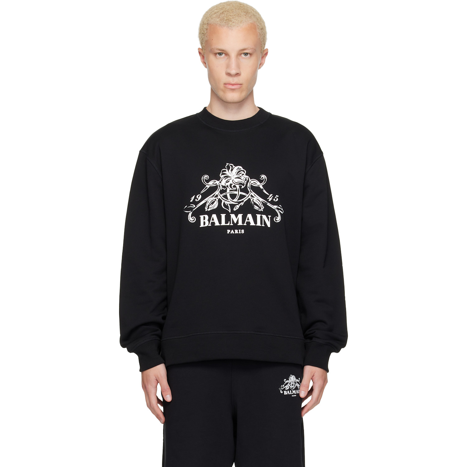 BALMAIN Black Printed 'Balmain Vine' Sweatshirt