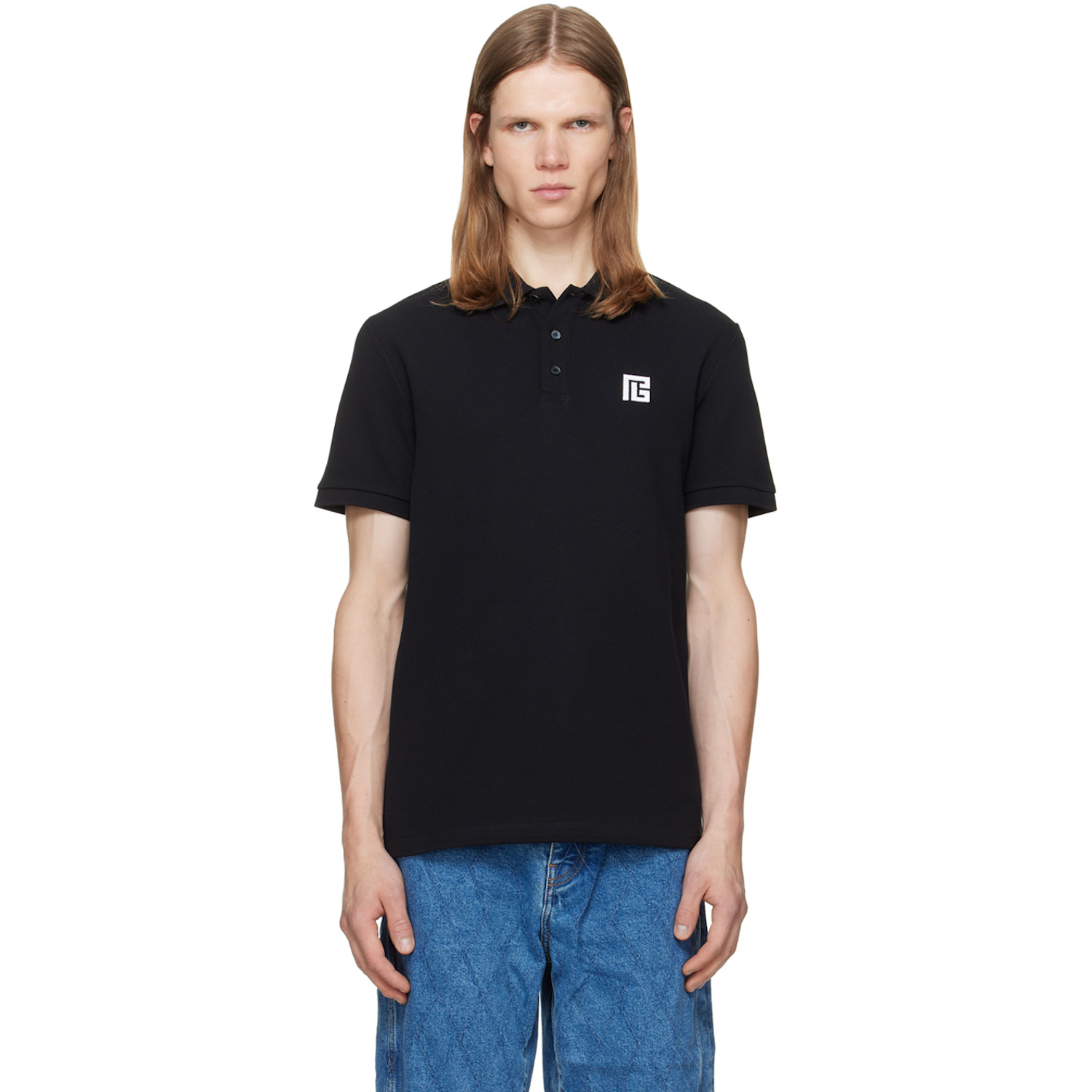 BALMAIN Black Embroidered Cotton Polo