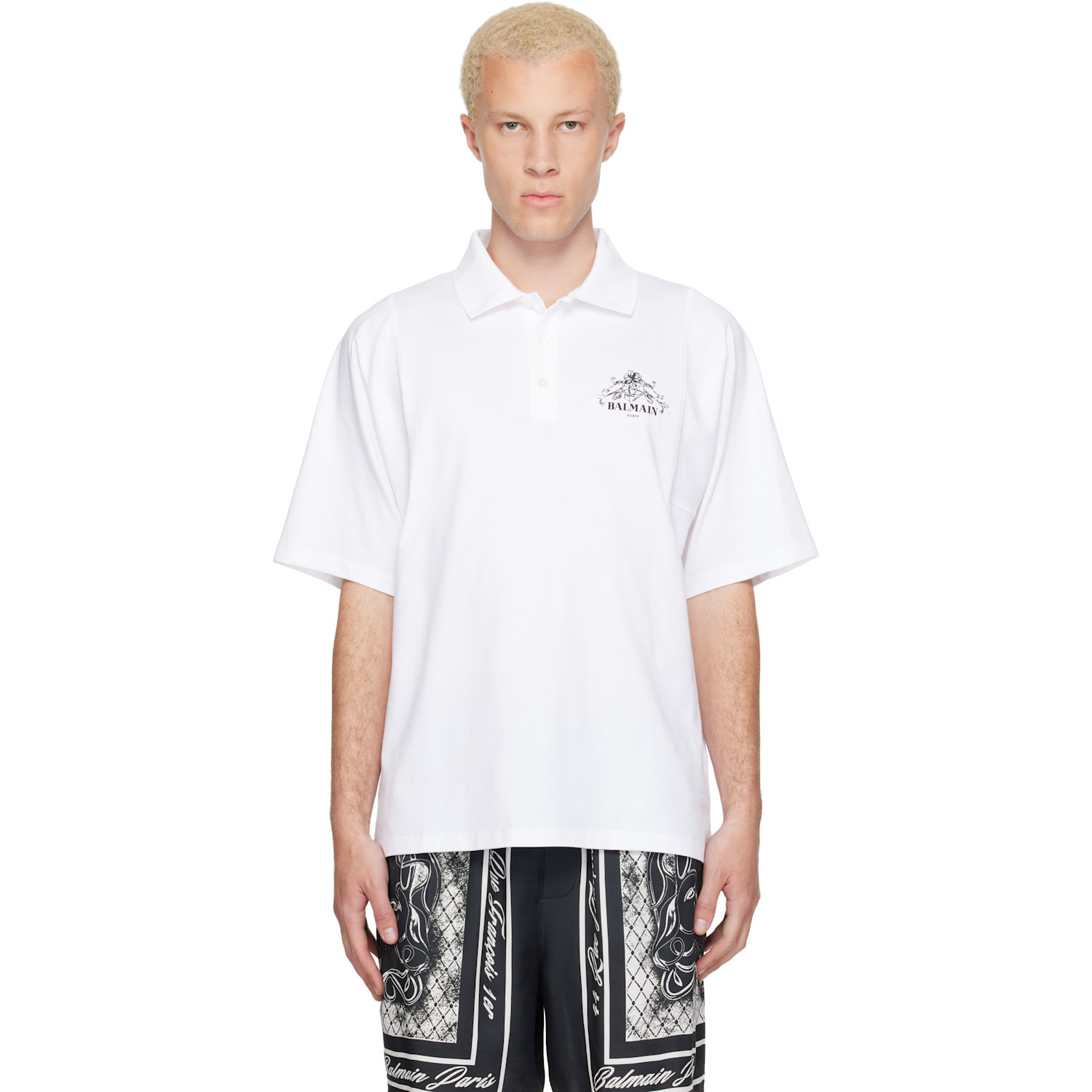 BALMAIN White Printed 'Balmain Vine' Polo