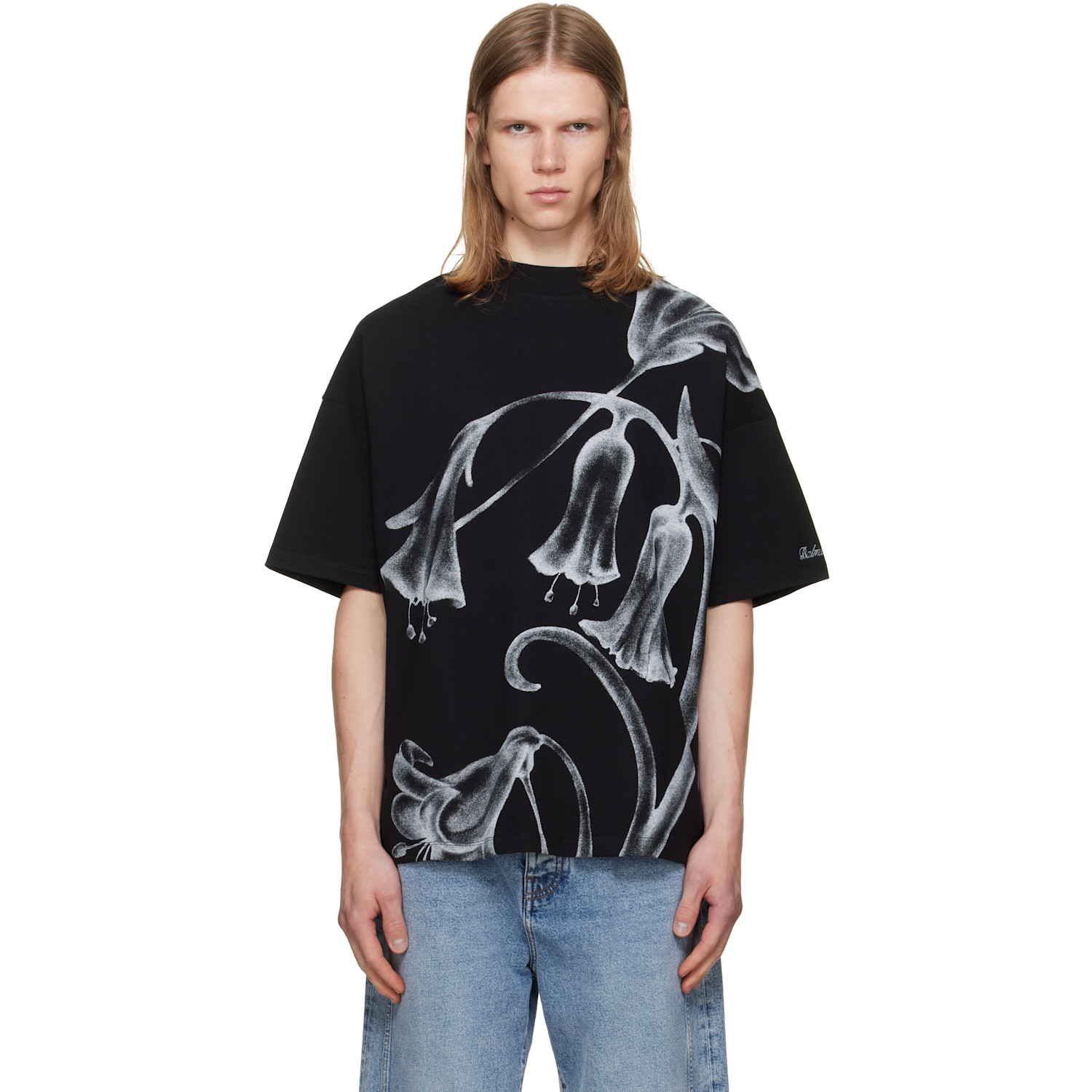 BALMAIN Black Printed 'Balmain Flower' T-shirt