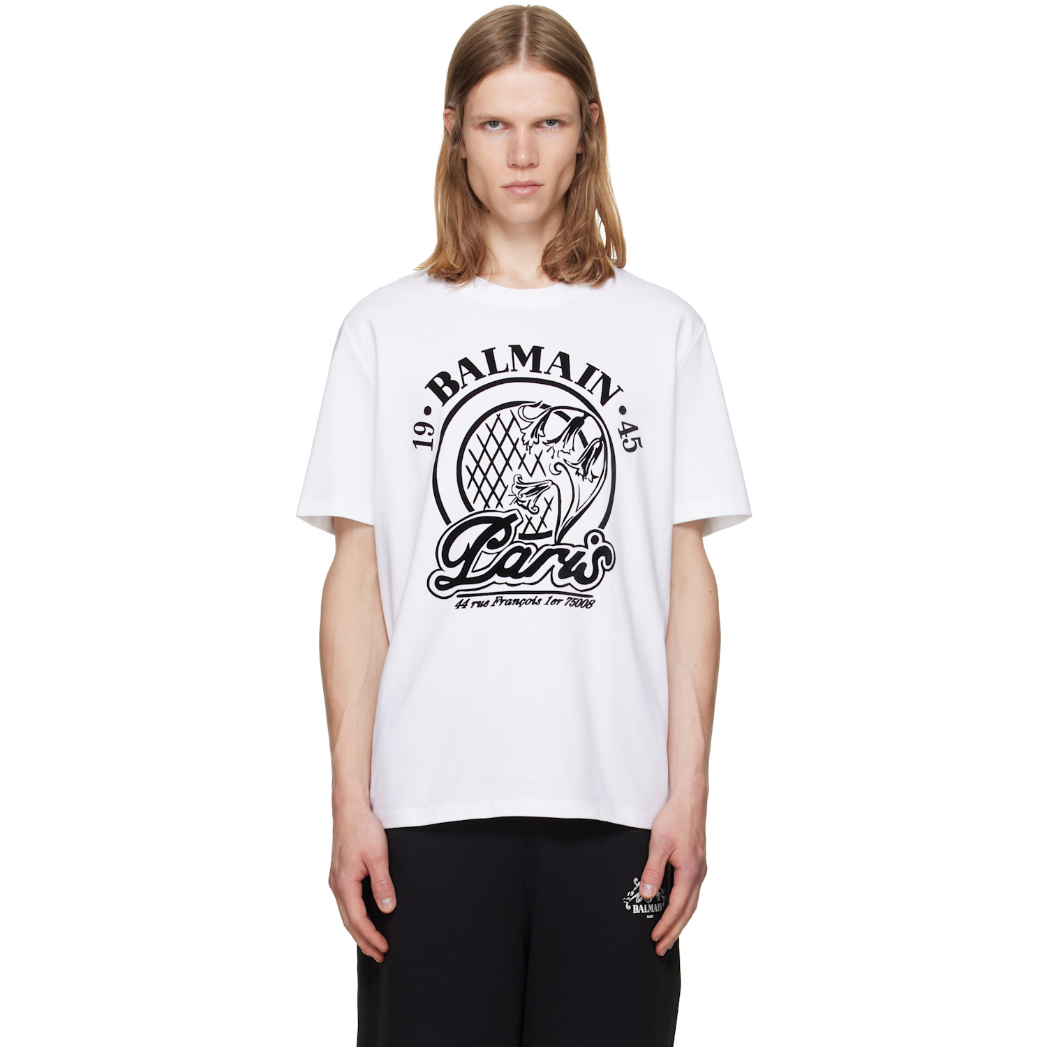 BALMAIN White 'Balmain' Quilted Flock T-shirt
