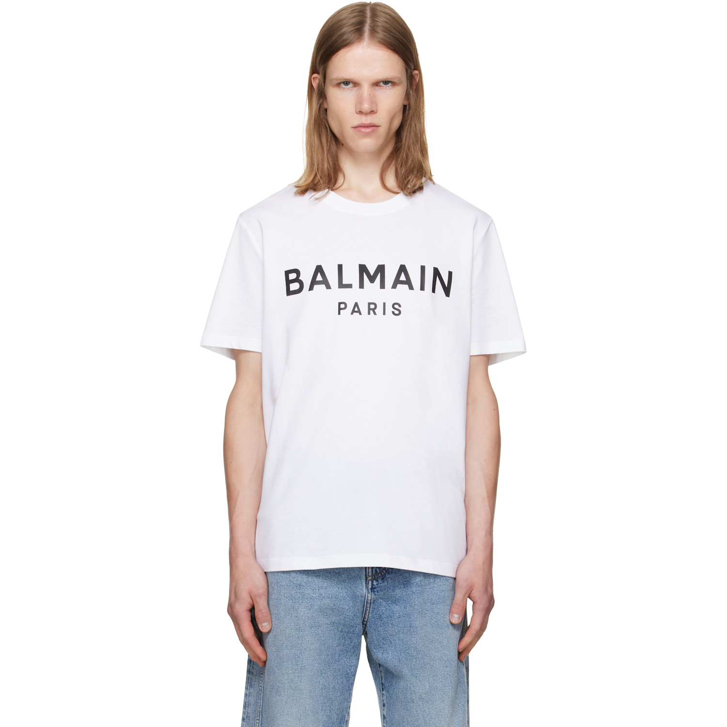 BALMAIN White 'Balmain Paris' Print T-shirt