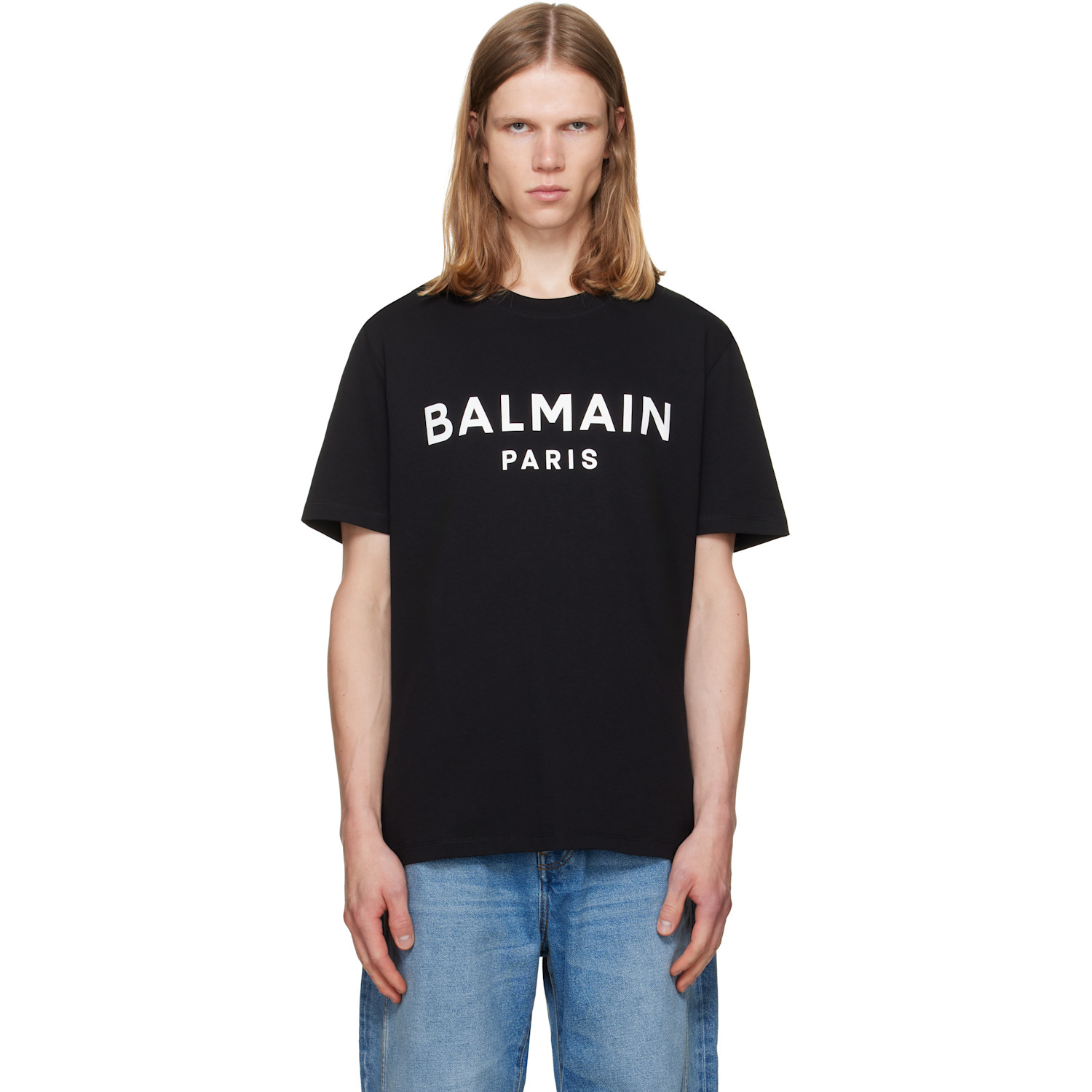 BALMAIN Black 'Balmain Paris' Print T-shirt