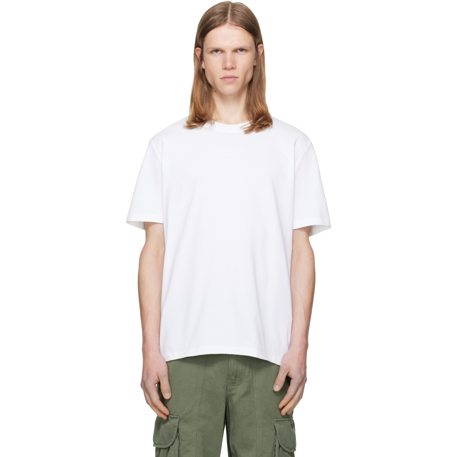 BALMAIN White Embroidered 'Balmain Paris' T-shirt