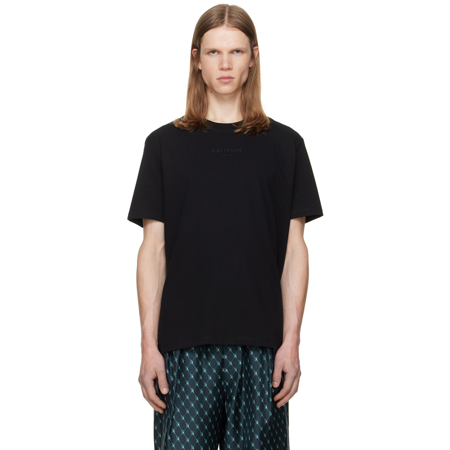 BALMAIN Black Embroidered 'Balmain Paris' T-shirt