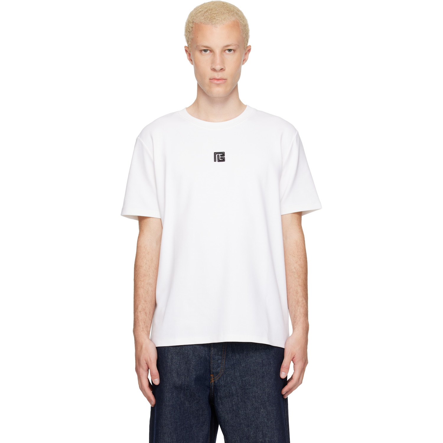 BALMAIN White Embroidered Logo T-shirt