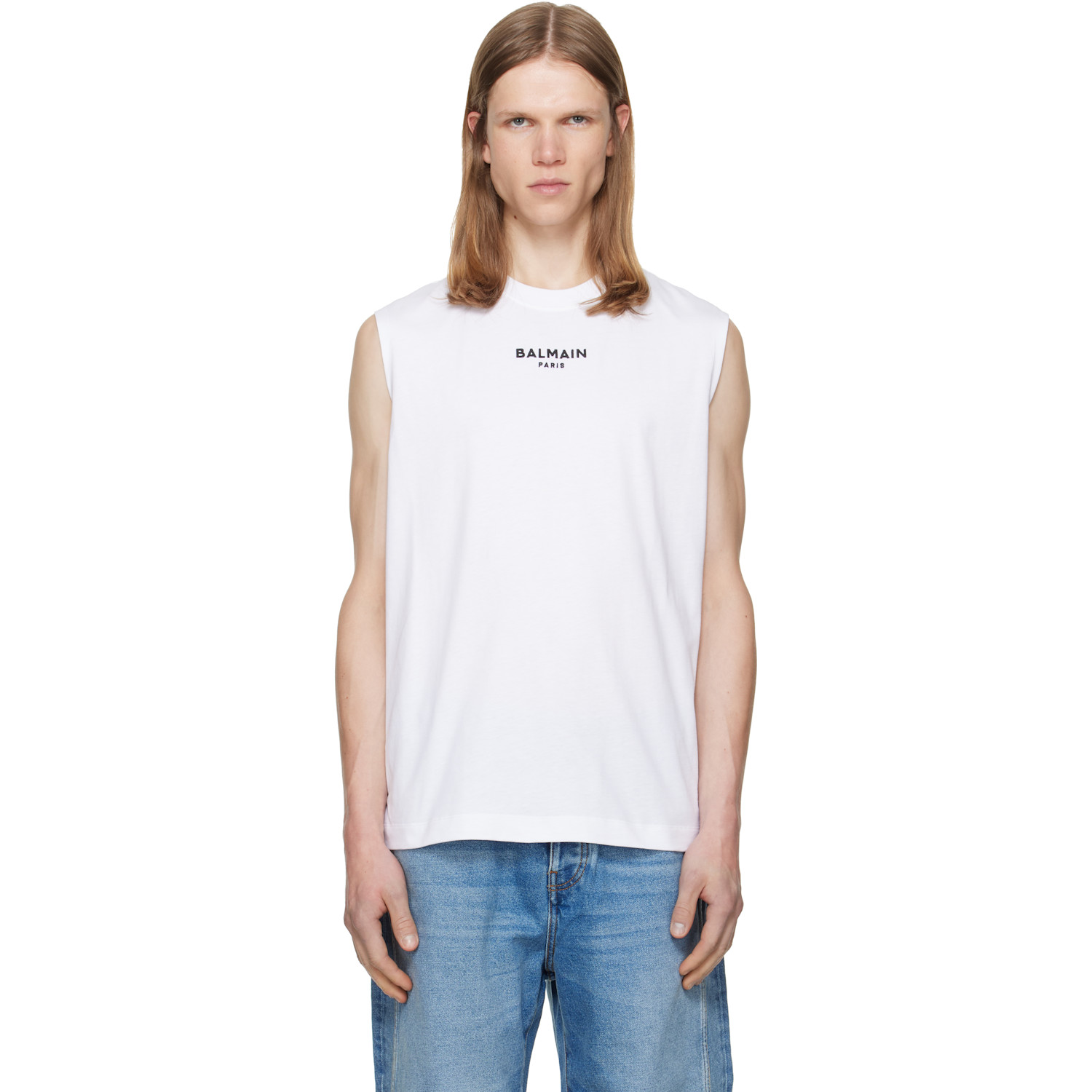 BALMAIN White 'Balmain Paris' Embroidered Tank Top