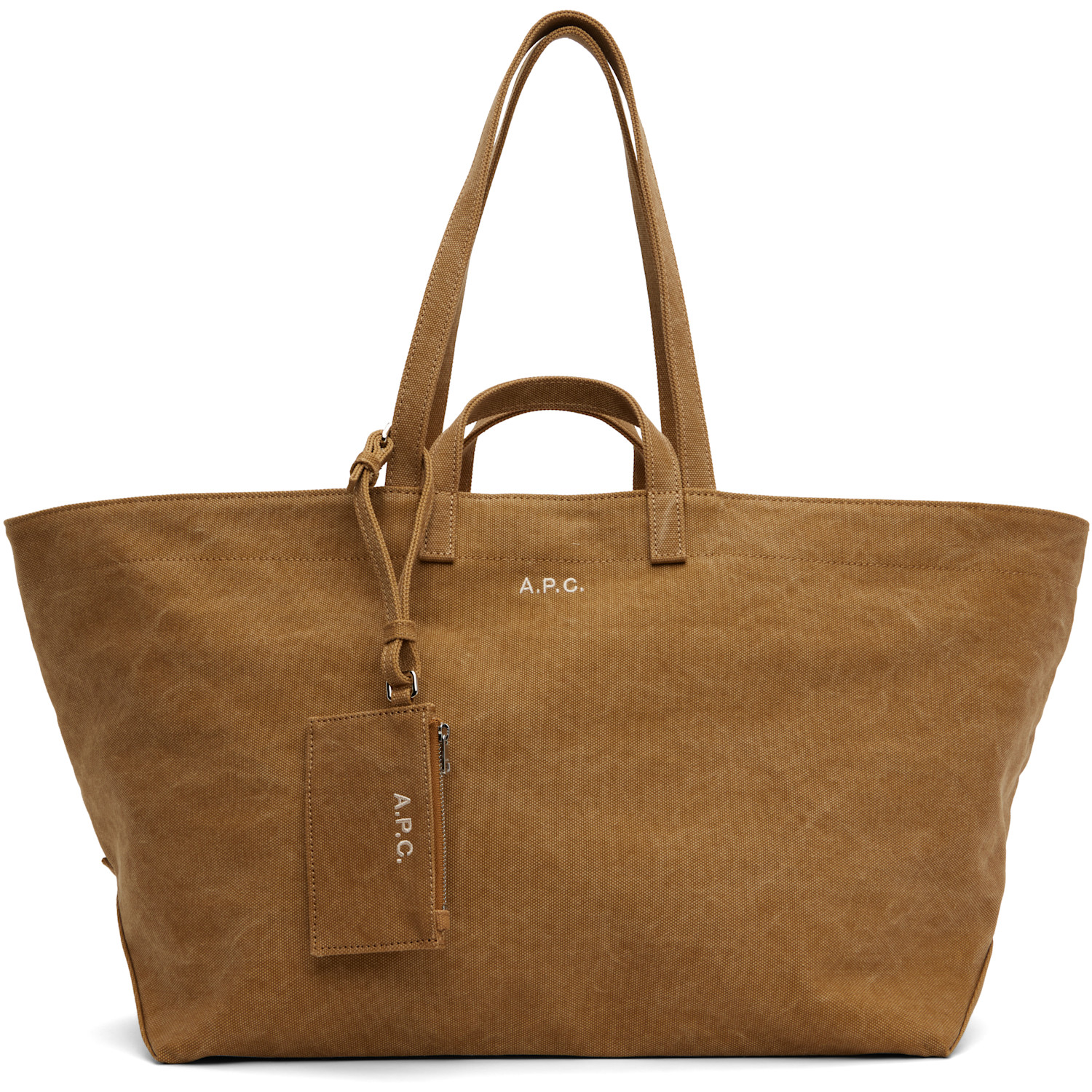 A.p.c. Tan Drummer Toile Tote In Bac Dark Beige