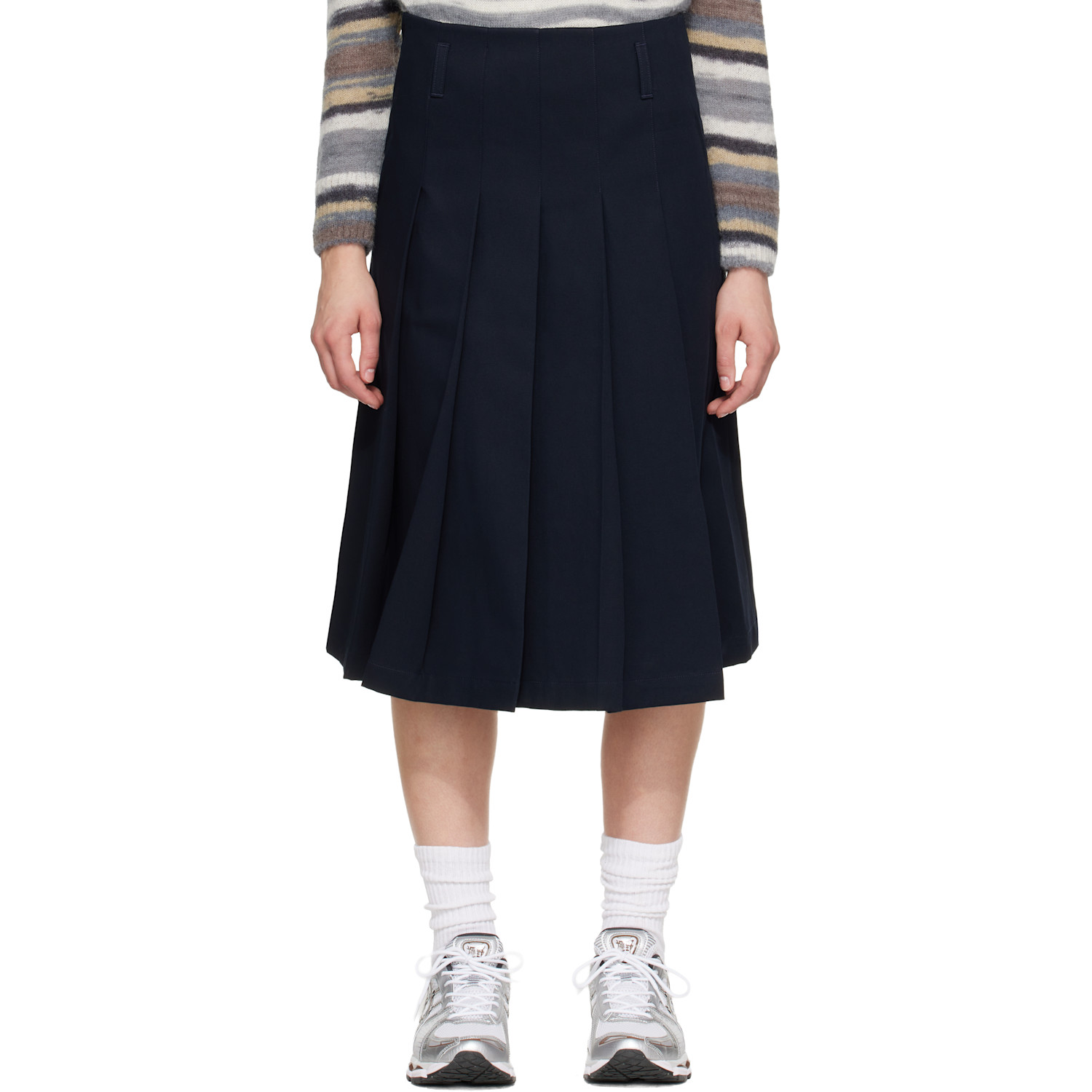 A.P.C. Navy Pleated Midi Skirt