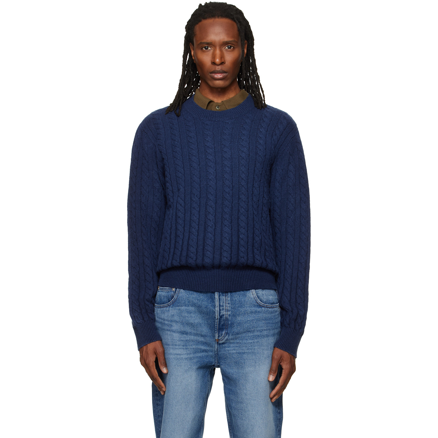 A.P.C. Navy Oversized Cable-Knit Sweater