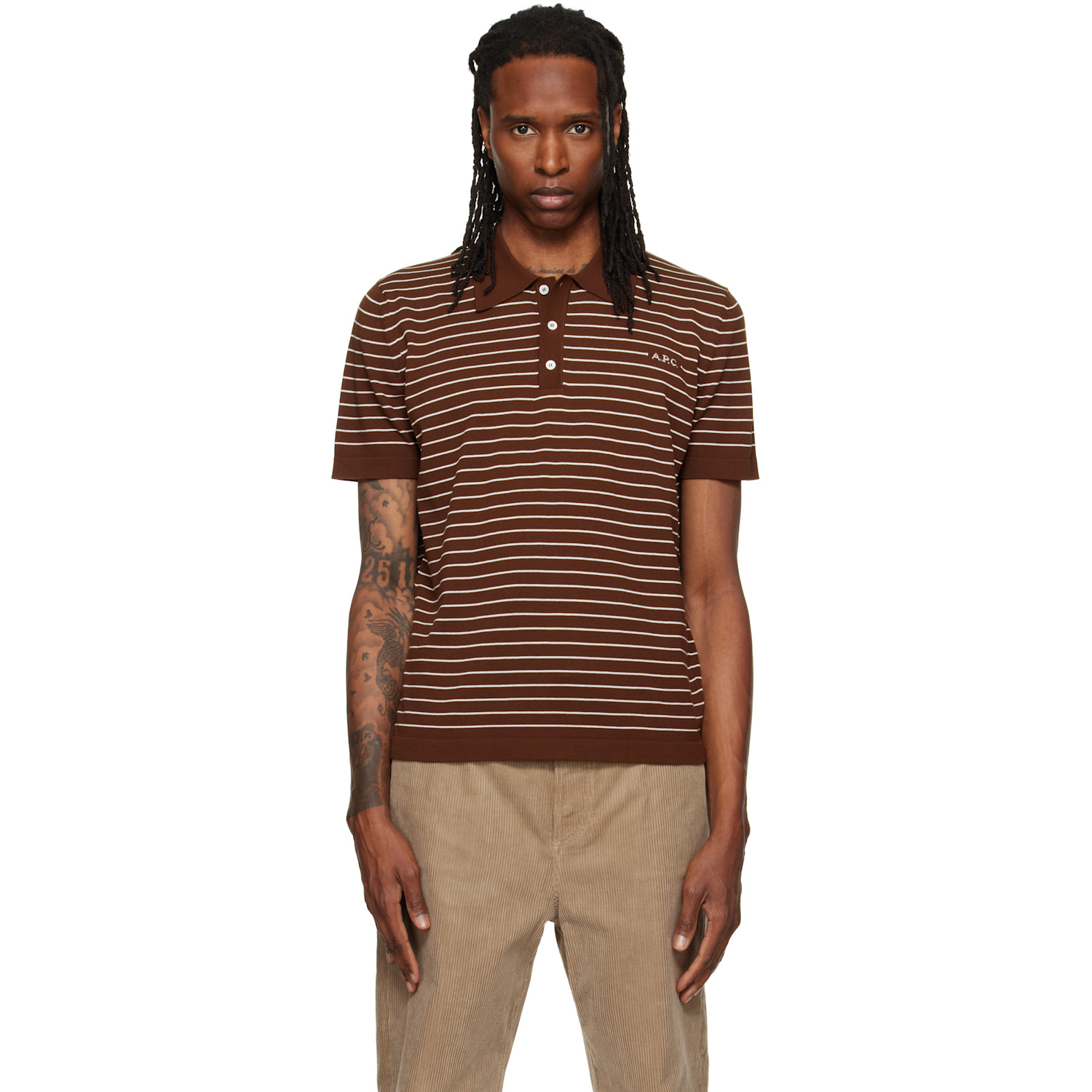 A.P.C. Brown Fitted Striped Polo