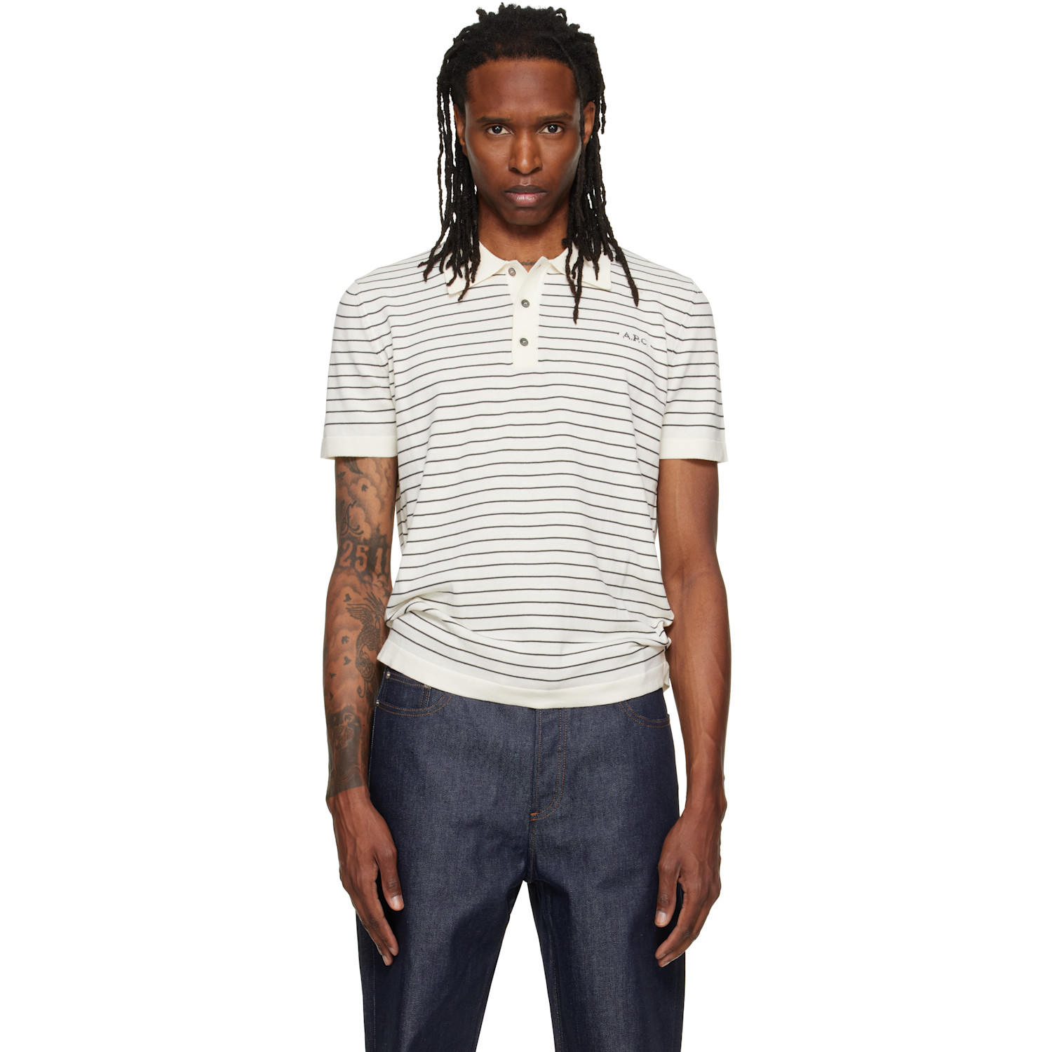 A.P.C. Off-White Fitted Striped Polo