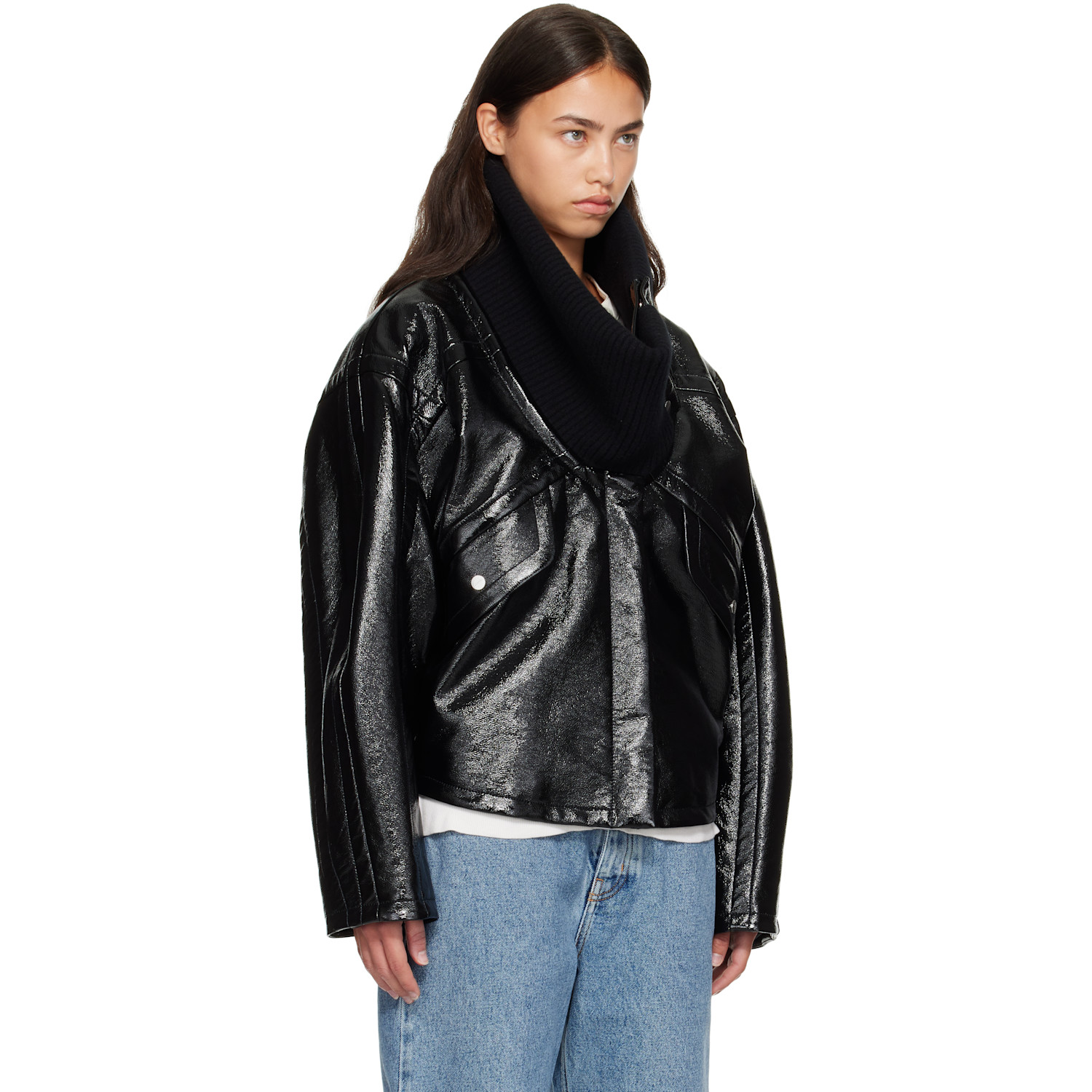 LANVIN 블랙 쇼트 비닐 코트
