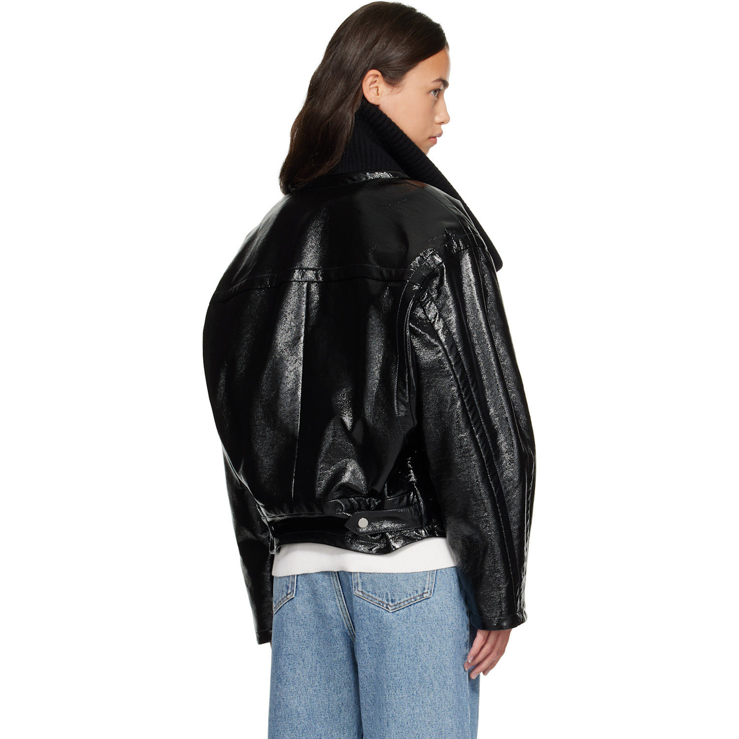 LANVIN 블랙 쇼트 비닐 코트