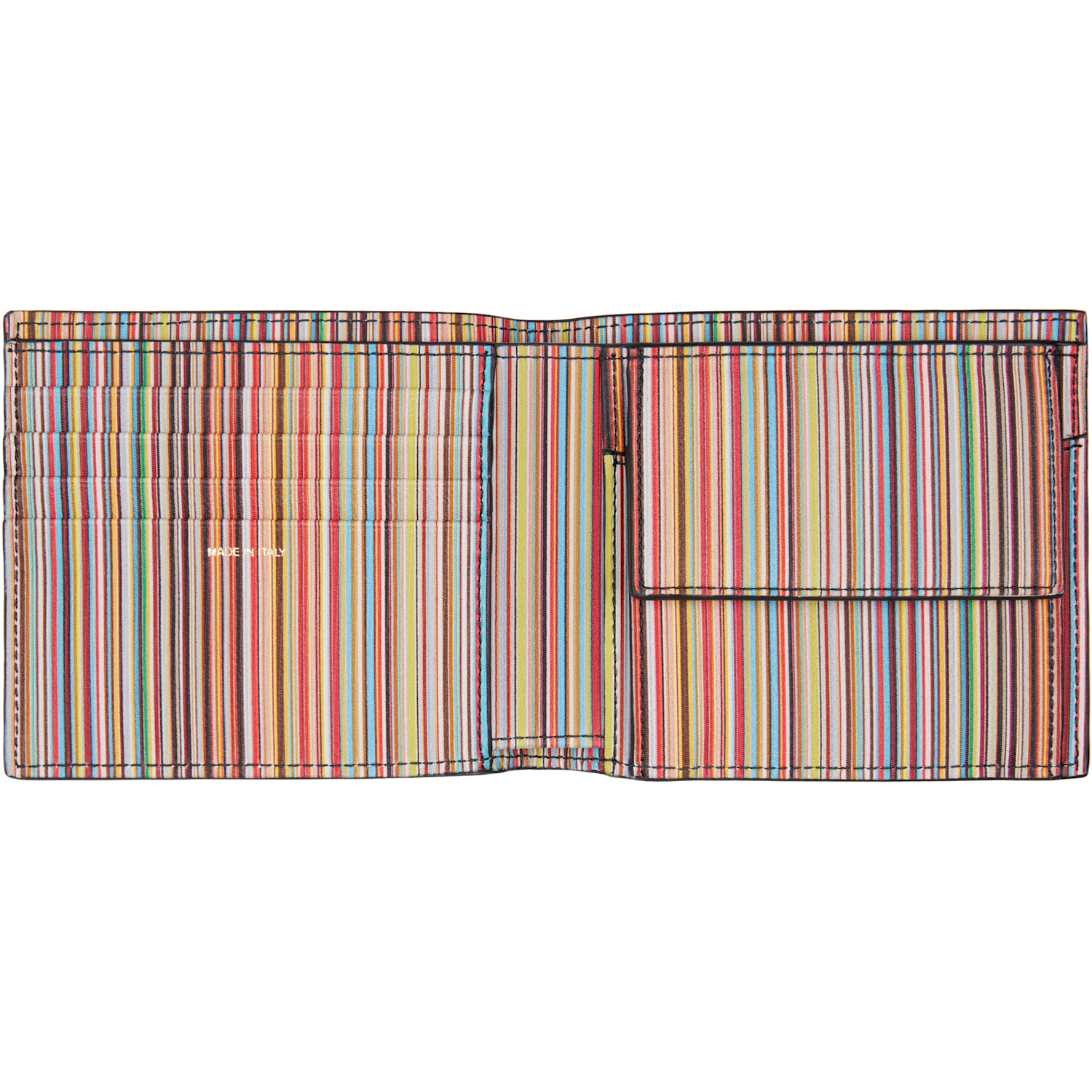  Paul Smith Black Leather 'signature Stripe' Interior Billfold & Coin Wallet 