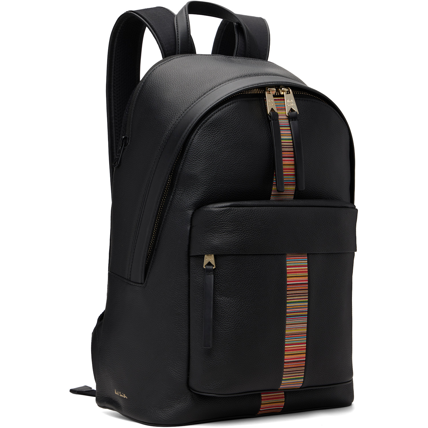  Paul Smith Black Leather 'signature Stripe' Trim Backpack 