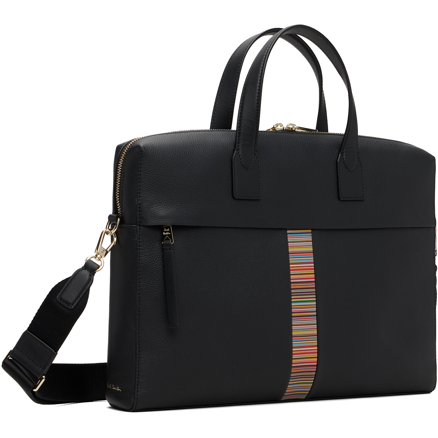  Paul Smith Black Leather 'signature Stripe' Trim Folio Briefcase 
