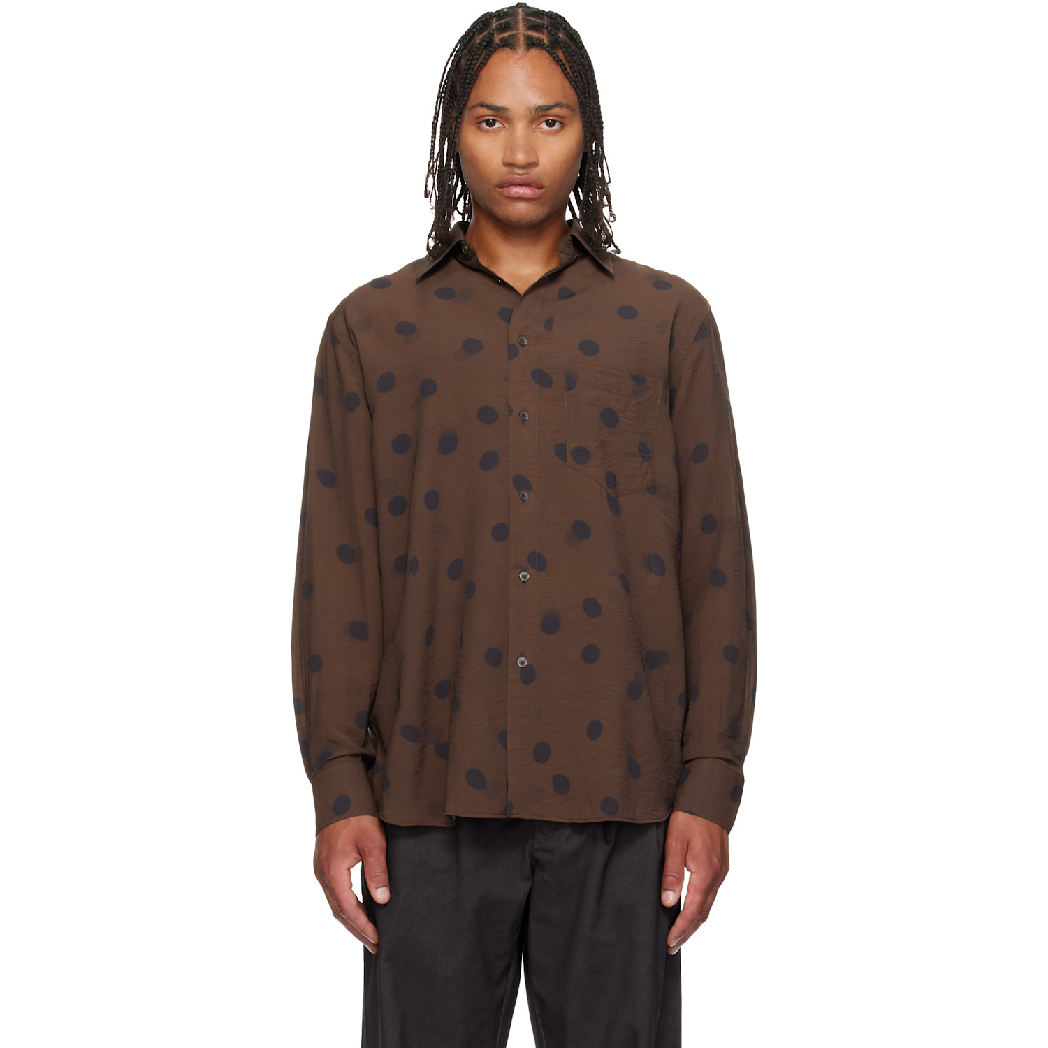 Paul Smith Brown Shadow Polka Viscose-Wool Shirt