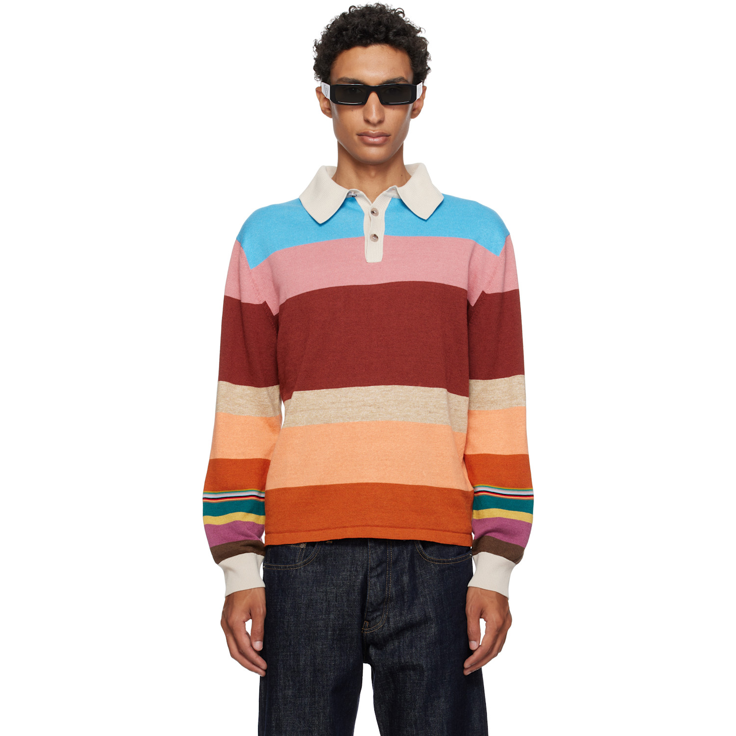 Paul Smith Multicolor Cotton-Linen Bold Stripe Rugby Polo