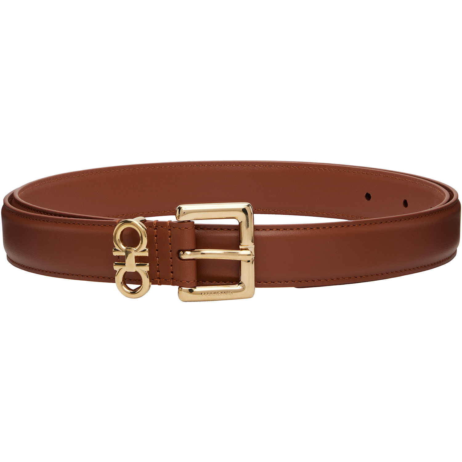 Ferragamo Brown Double Gancini Fixed Belt