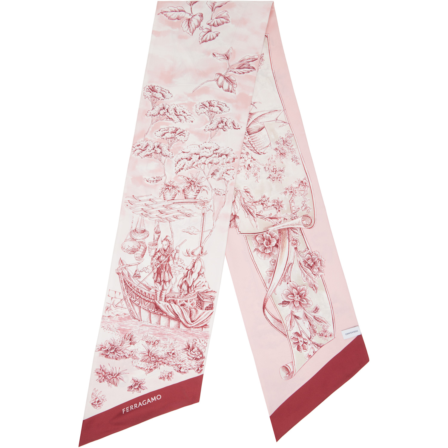 Ferragamo Pink Voyage Print Silk Bandeau Scarf