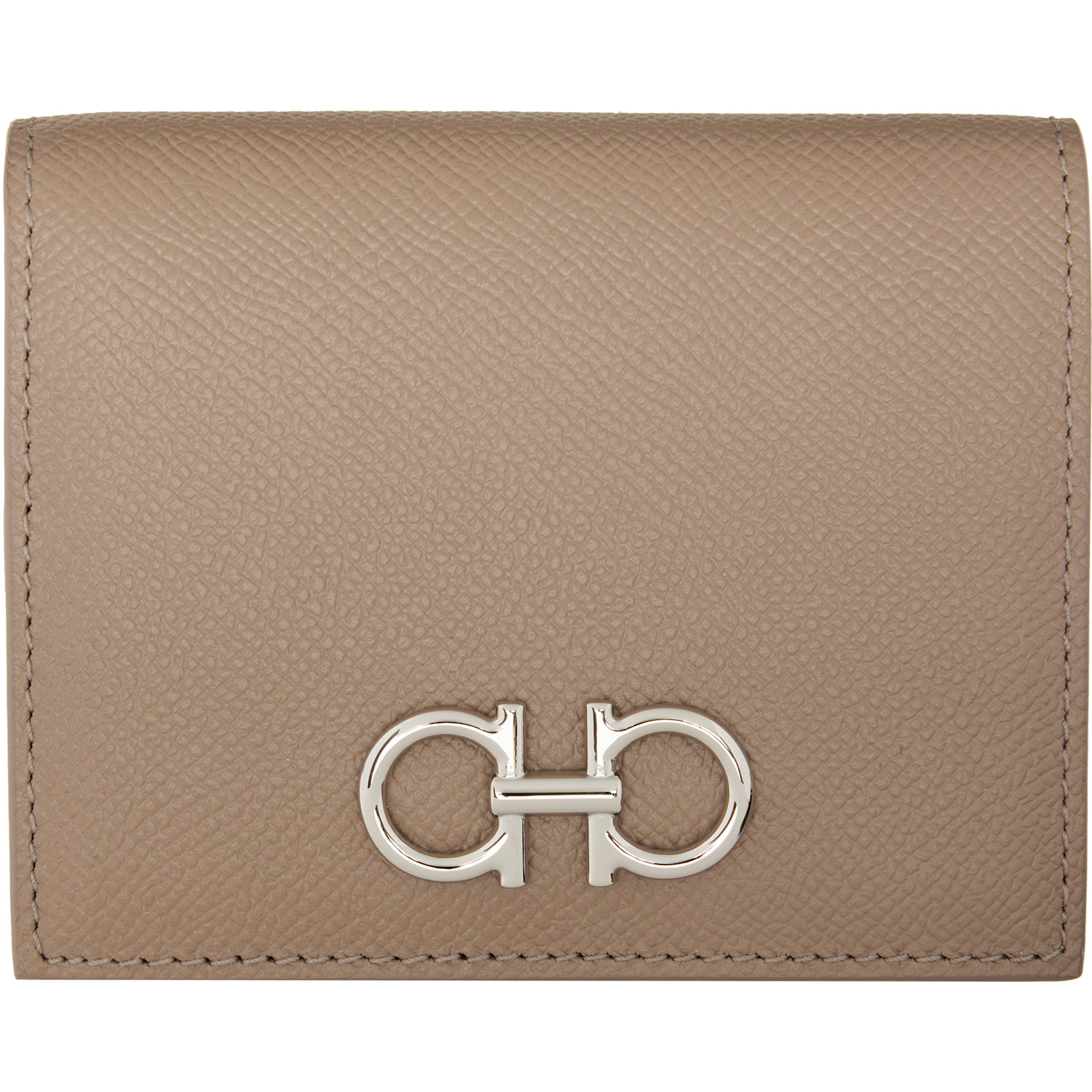 Ferragamo Taupe Gancini Credit Card Holder