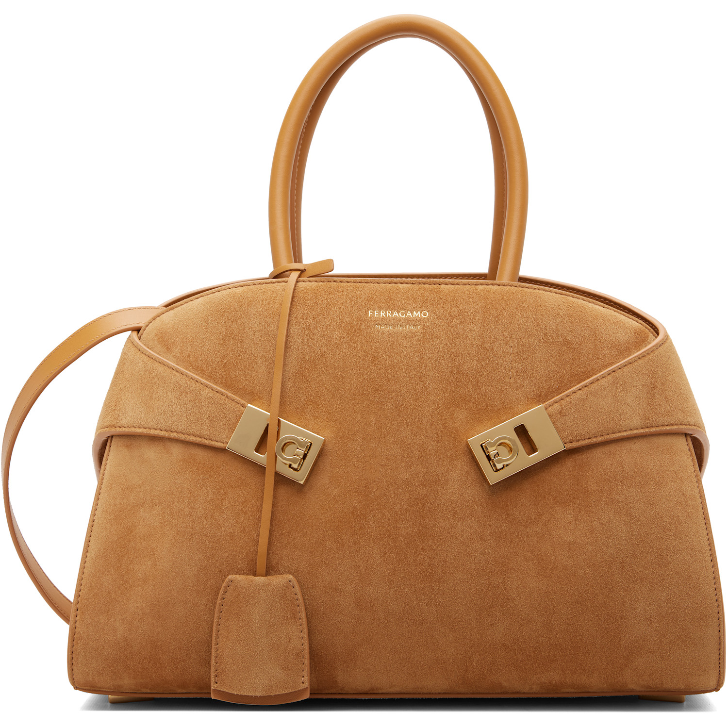 Ferragamo Tan Suede Hug M Bag