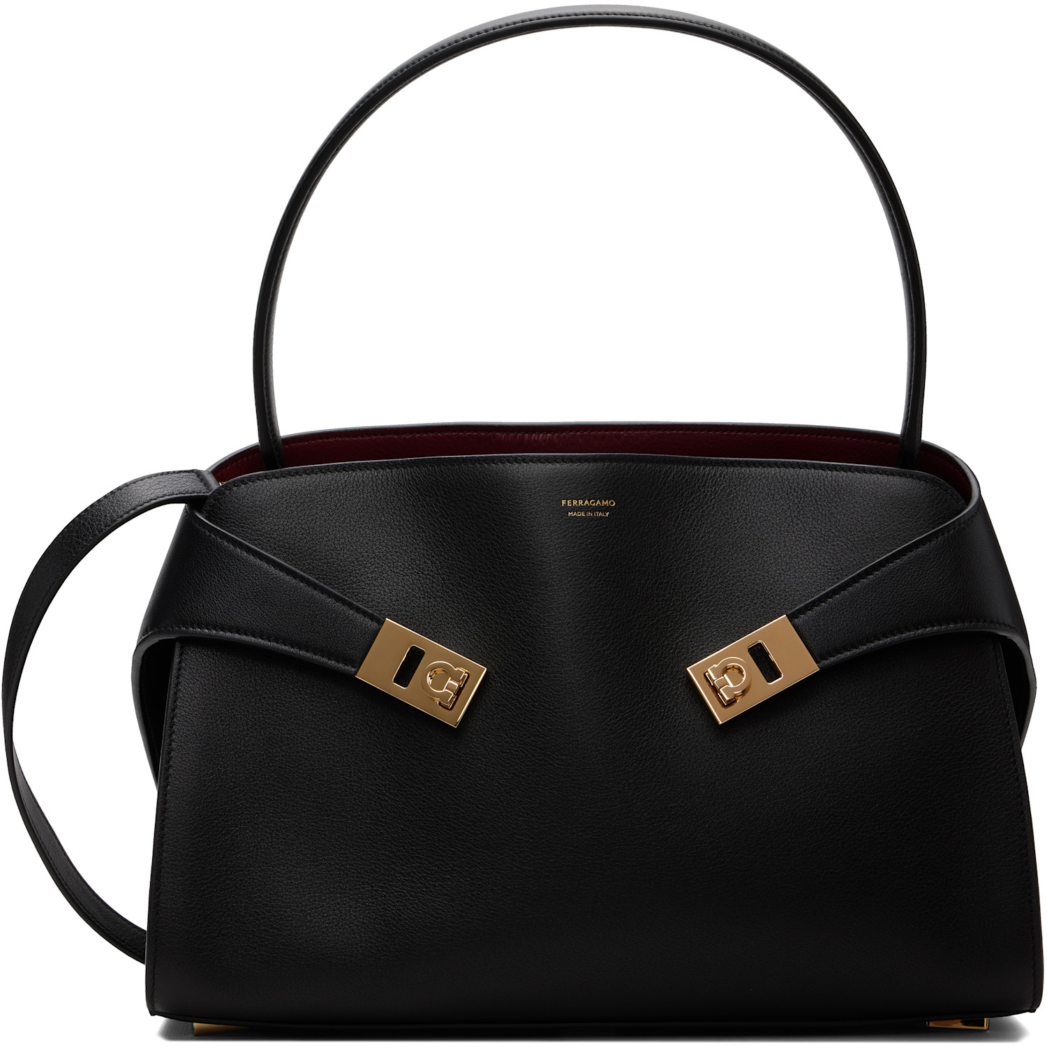 Ferragamo Black & Red Hug Soft Bicolor Shoulder Bag