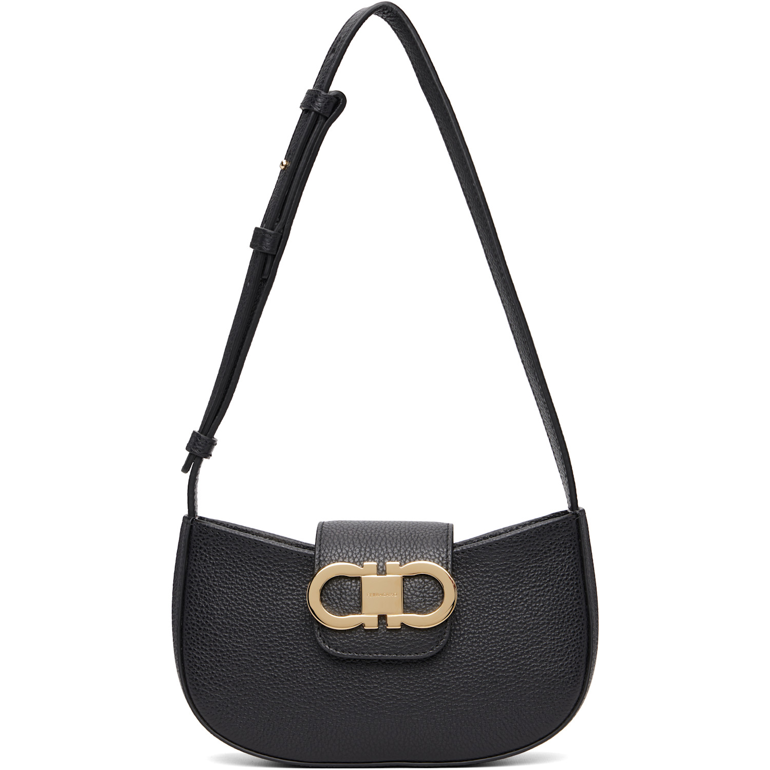 Ferragamo Black Double Gancini Mini Shoulder Bag