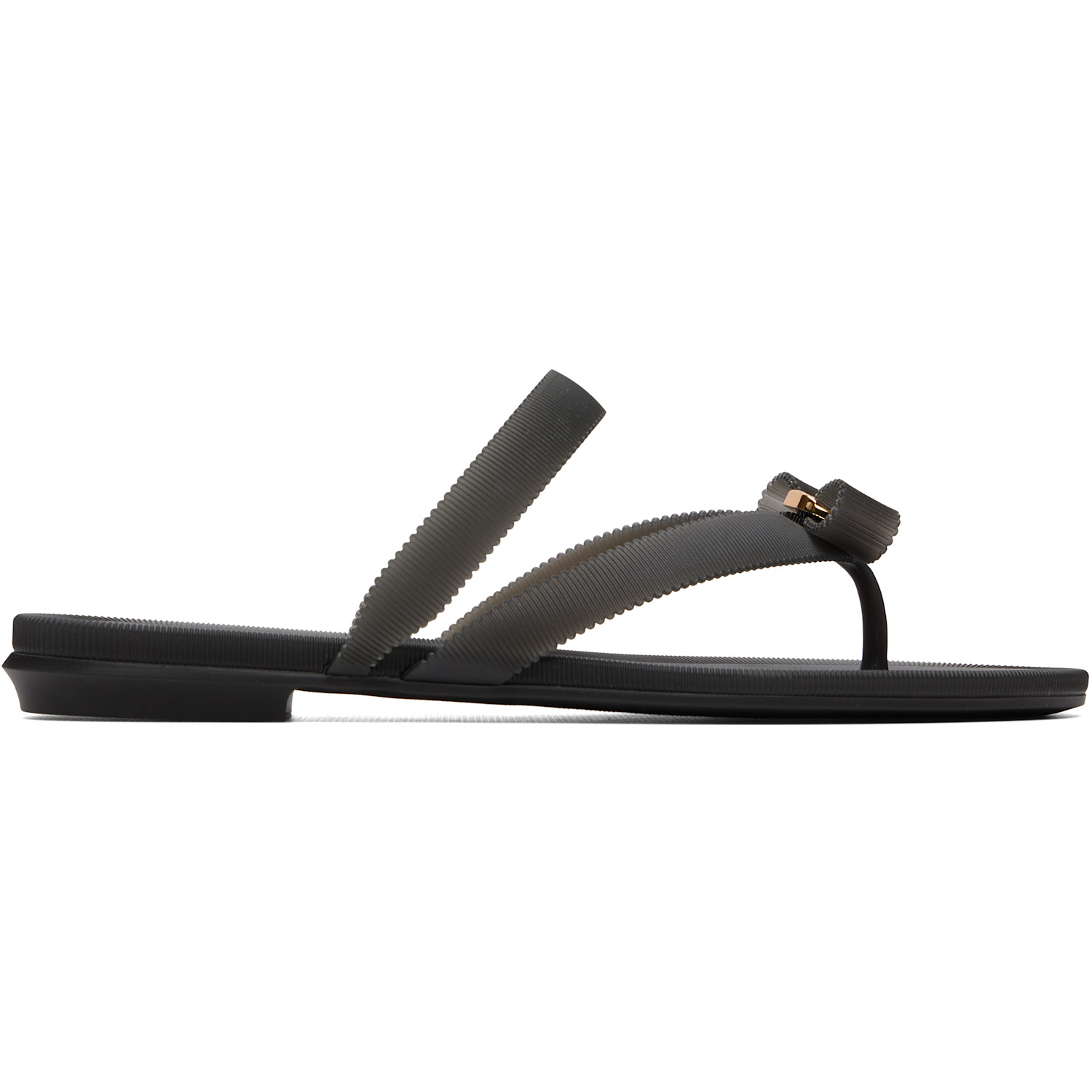 Ferragamo Black Vara Bow Jelly Thong Flat Sandals