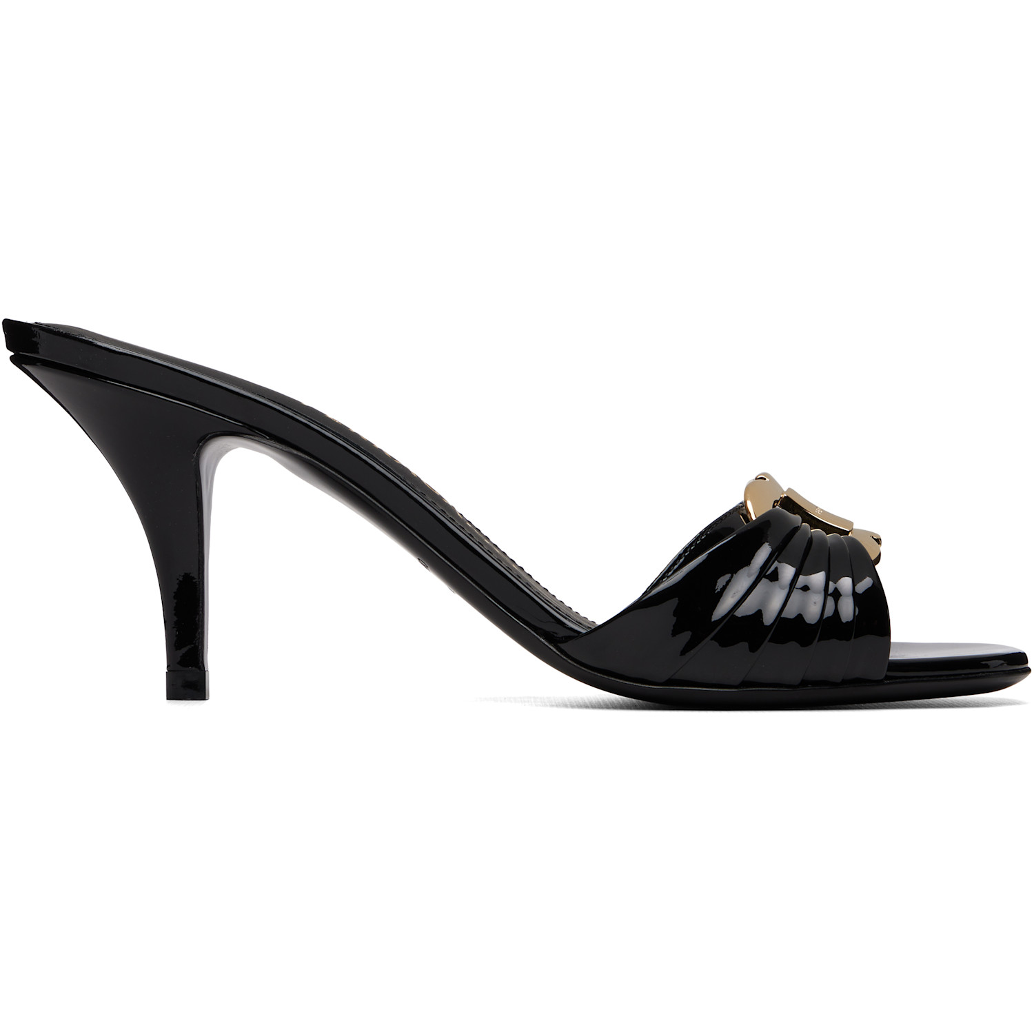 Ferragamo Black Gancini Ornament Slide Heeled Sandals