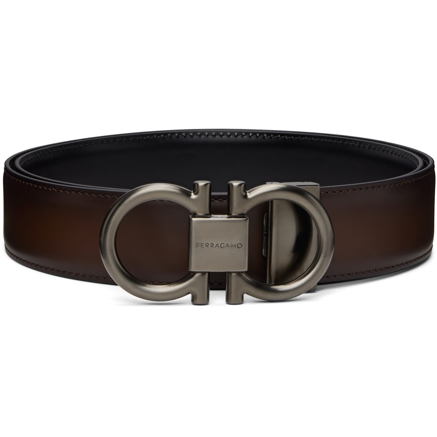 Ferragamo Brown & Black Gancini Adjustable & Reversible Belt