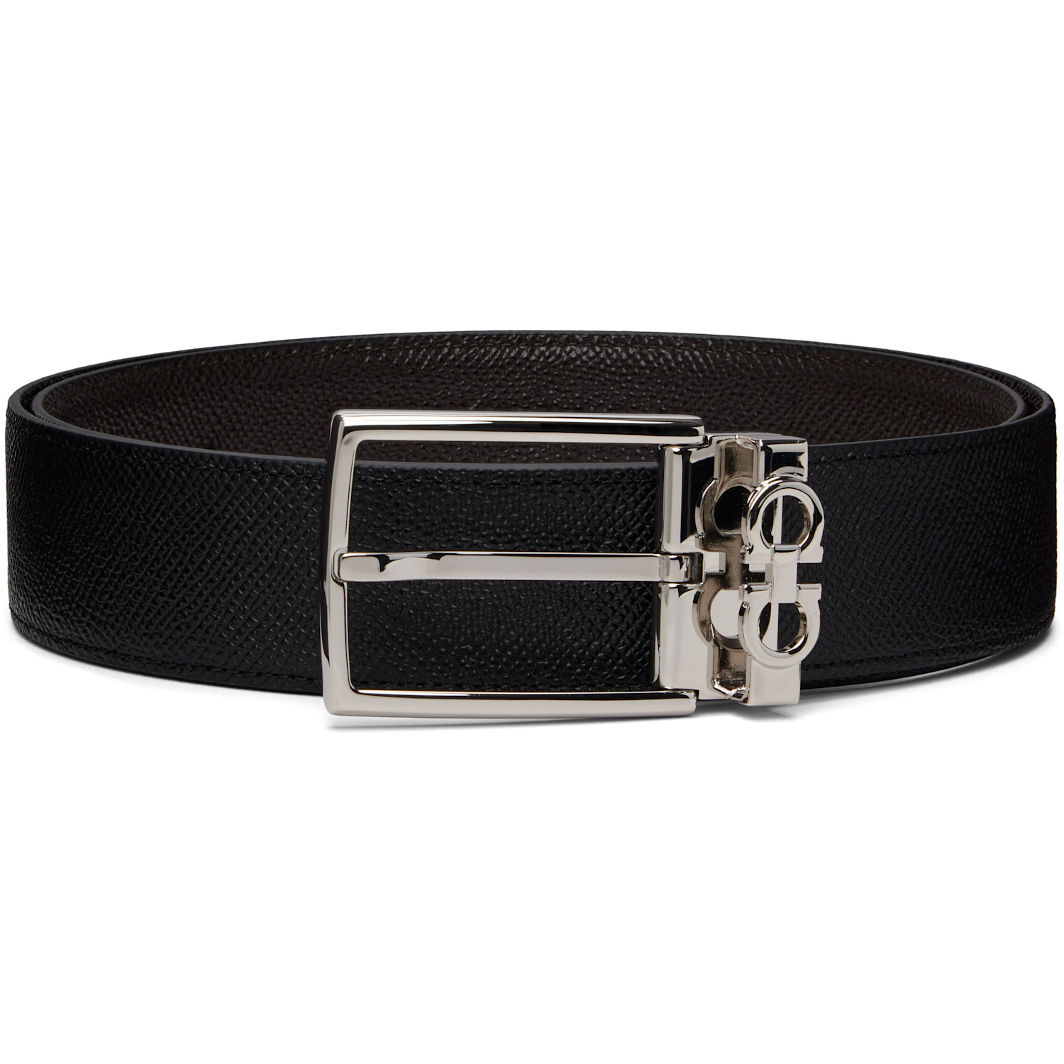 Ferragamo Black & Brown Gancini Adjustable & Reversible Belt