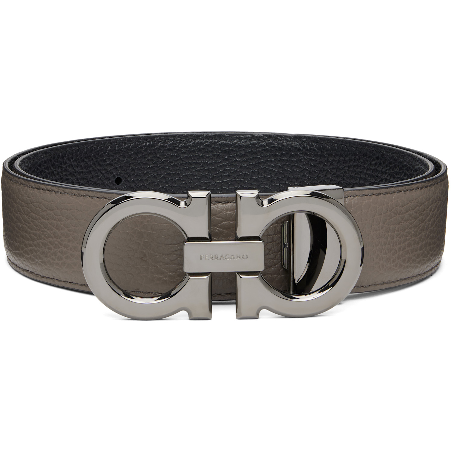 Ferragamo Gray & Black Adjustable & Reversible Belt