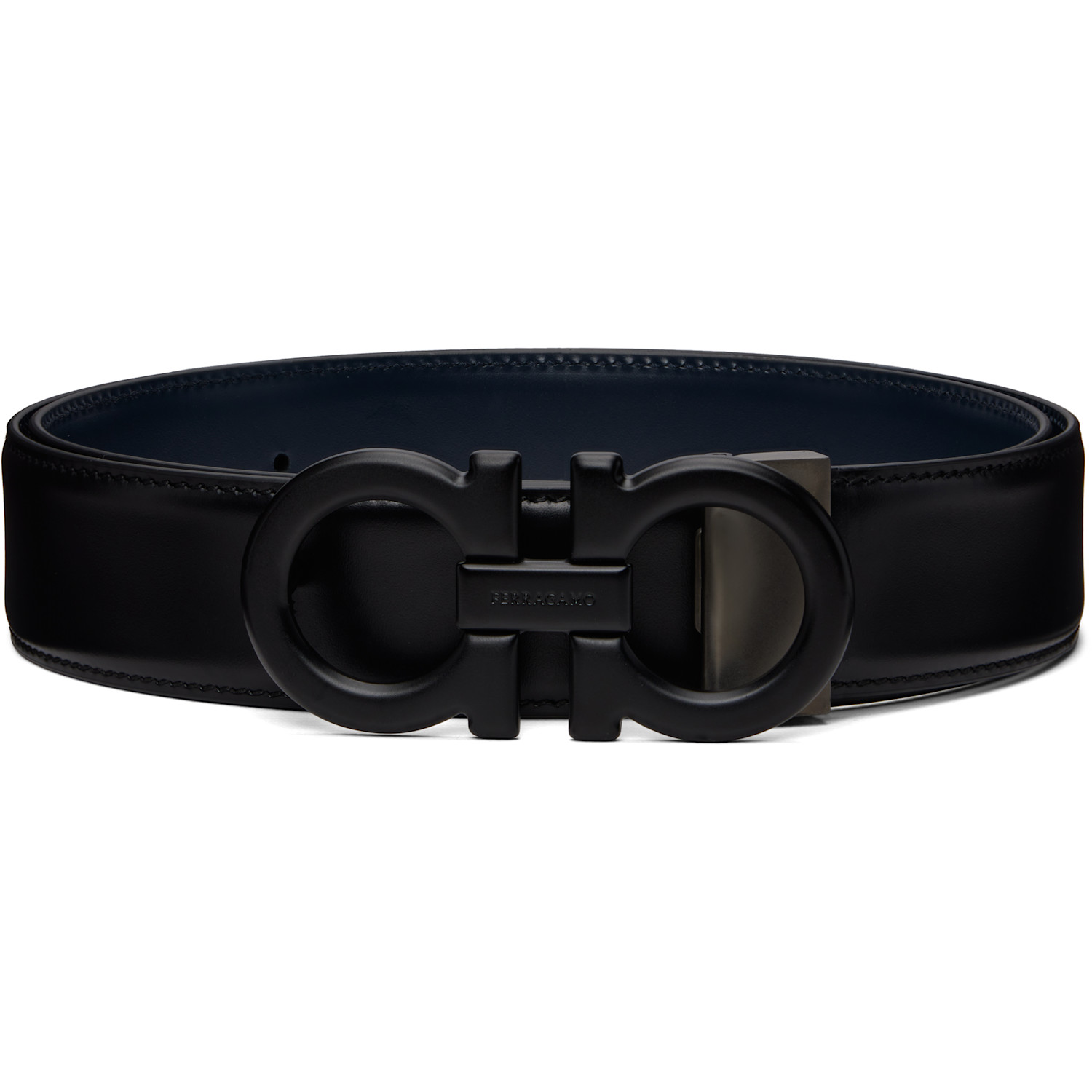 Ferragamo Black & Navy Gancini Adjustable & Reversible Belt