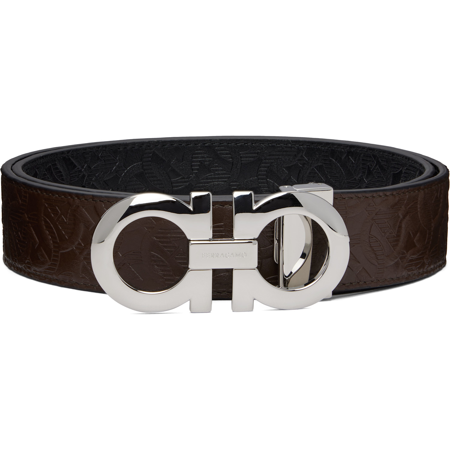 Ferragamo Brown & Black Gancini Adjustable & Reversible Belt