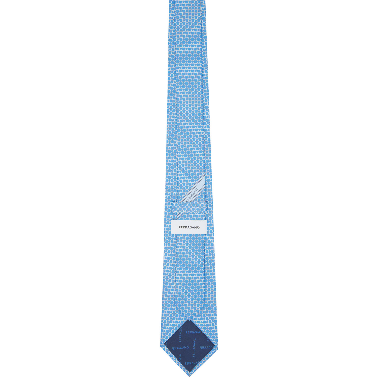  Ferragamo Blue Link Print Silk Tie 