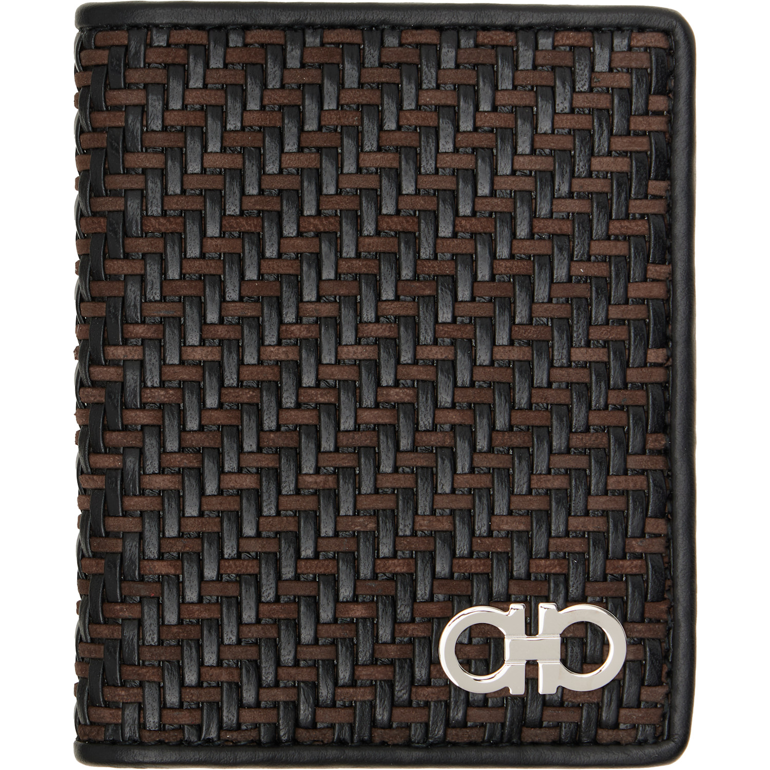 Ferragamo Brown Woven Credit Card Holder